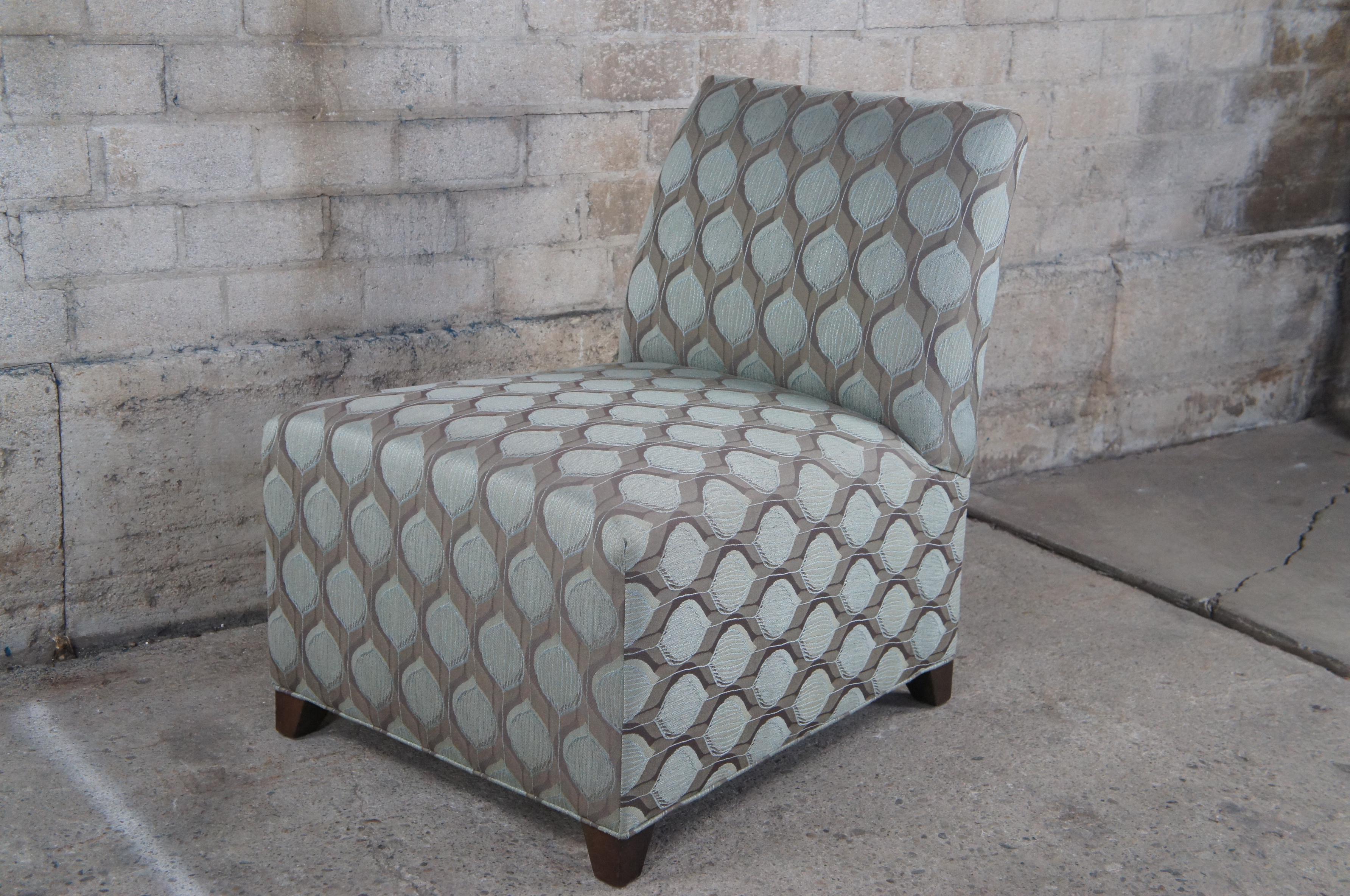 Ethan Allen Contemporary Slipper Chair Geometric Teal Gray Fabric 20-7537 3