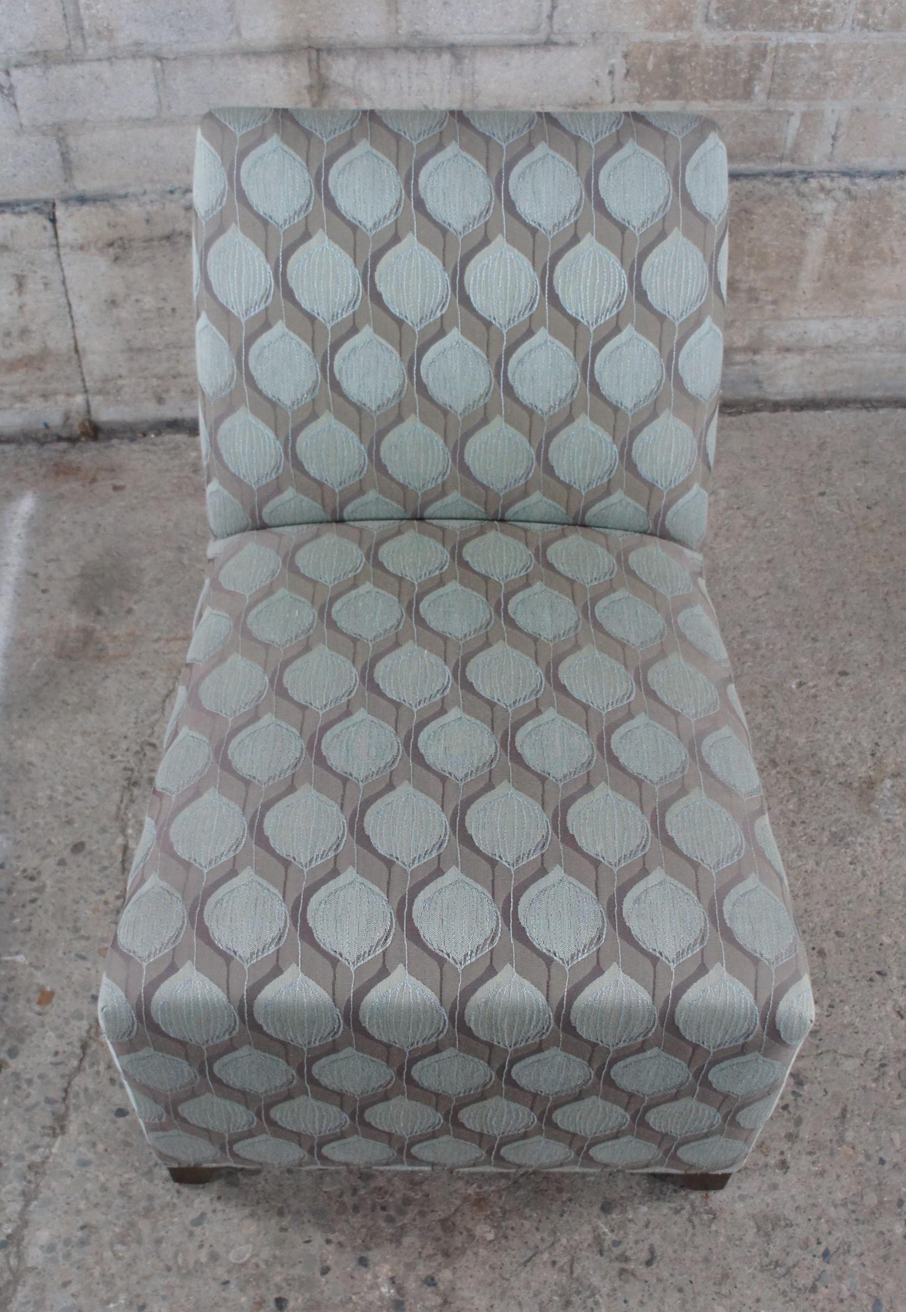 Ethan Allen Contemporary Slipper Chair Geometric Teal Gray Fabric 20-7537 4