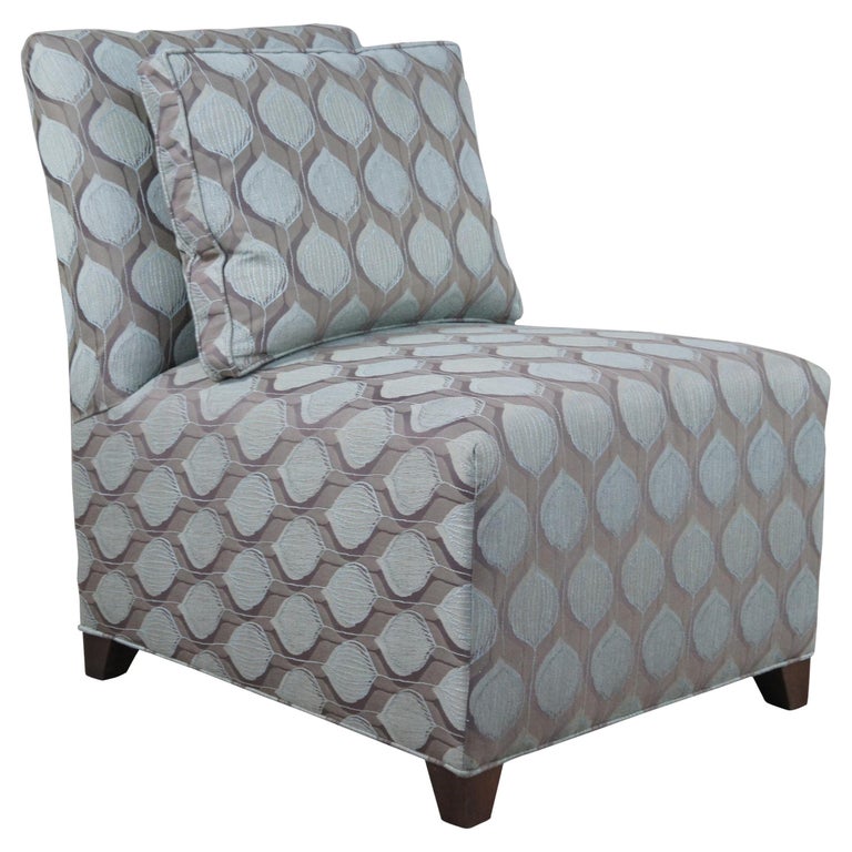 Ethan Allen Contemporary Slipper Chair Geometric Teal Gray Fabric 20