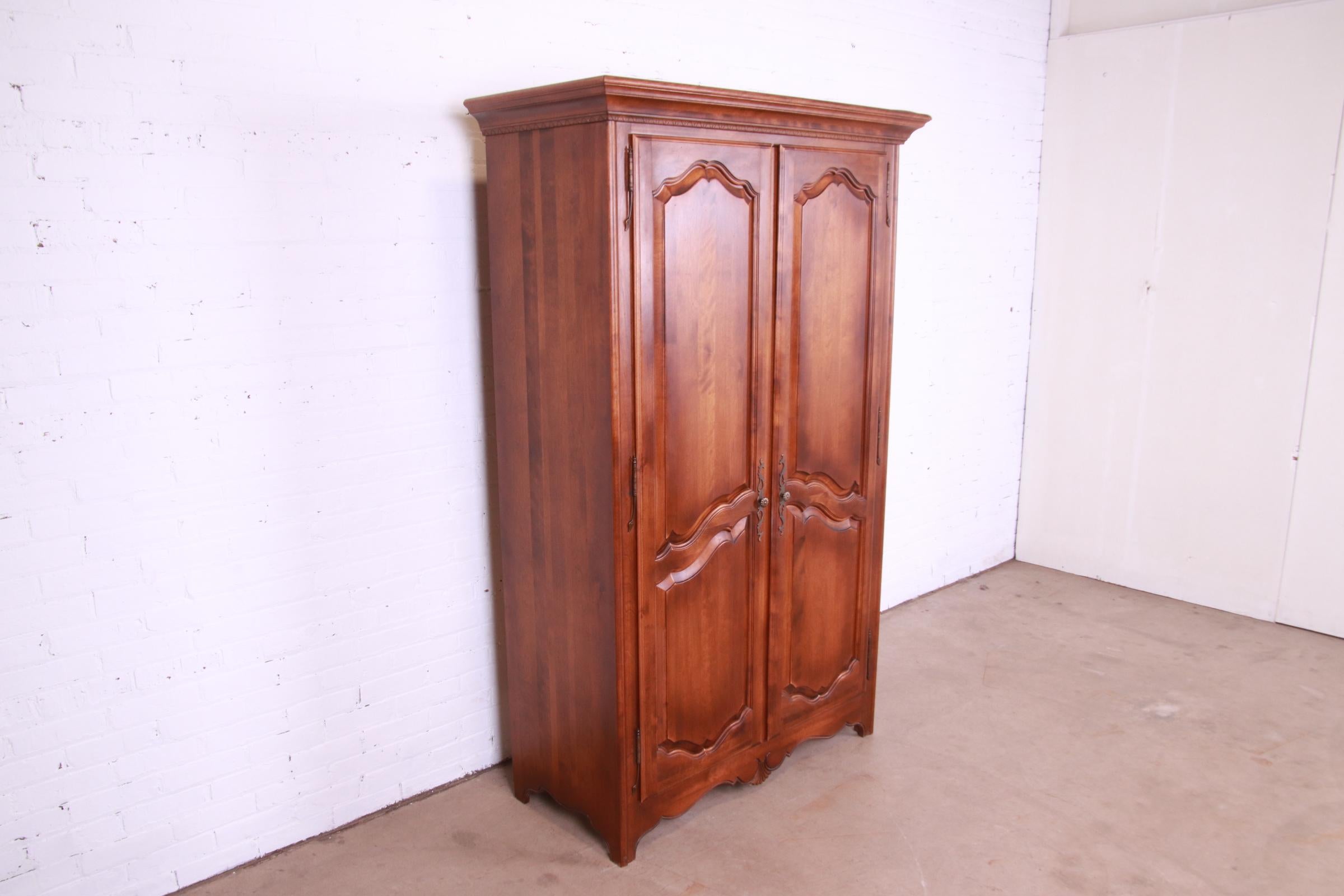 French Provincial Ethan Allen Country French Carved Birch Wood Armoire Dresser