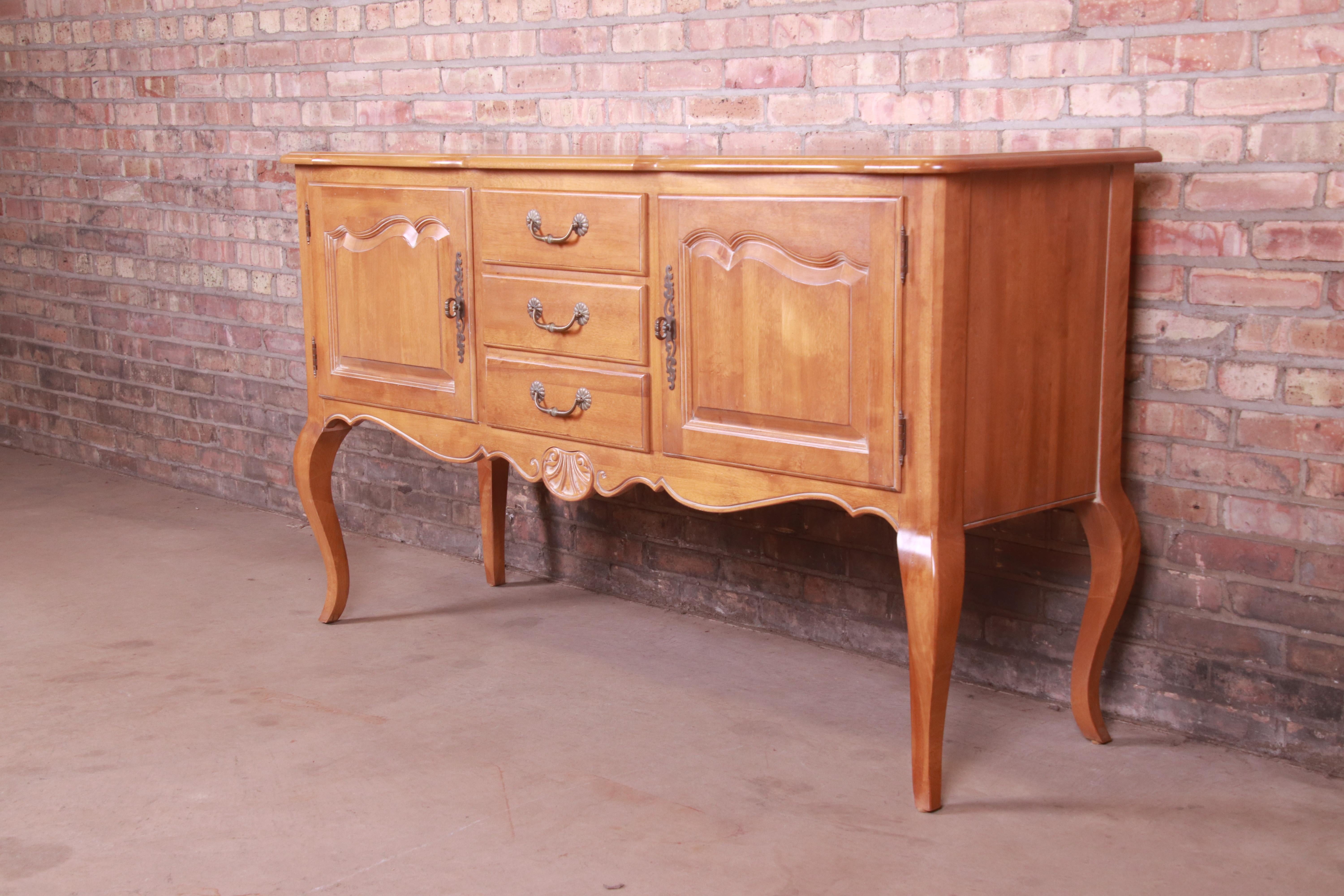 French Provincial Ethan Allen Country French Carved Solid Birch Sideboard Credenza