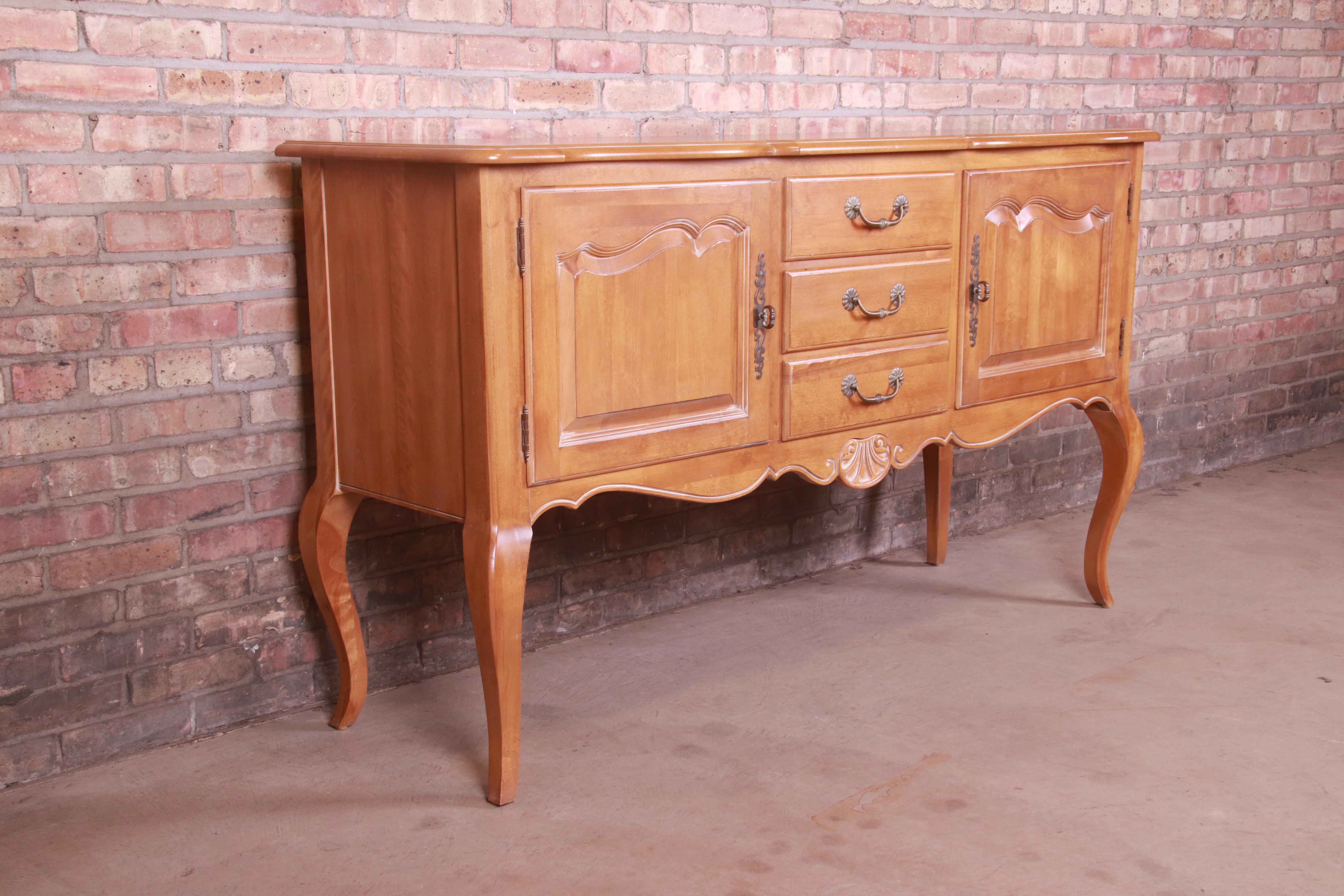 American Ethan Allen Country French Carved Solid Birch Sideboard Credenza