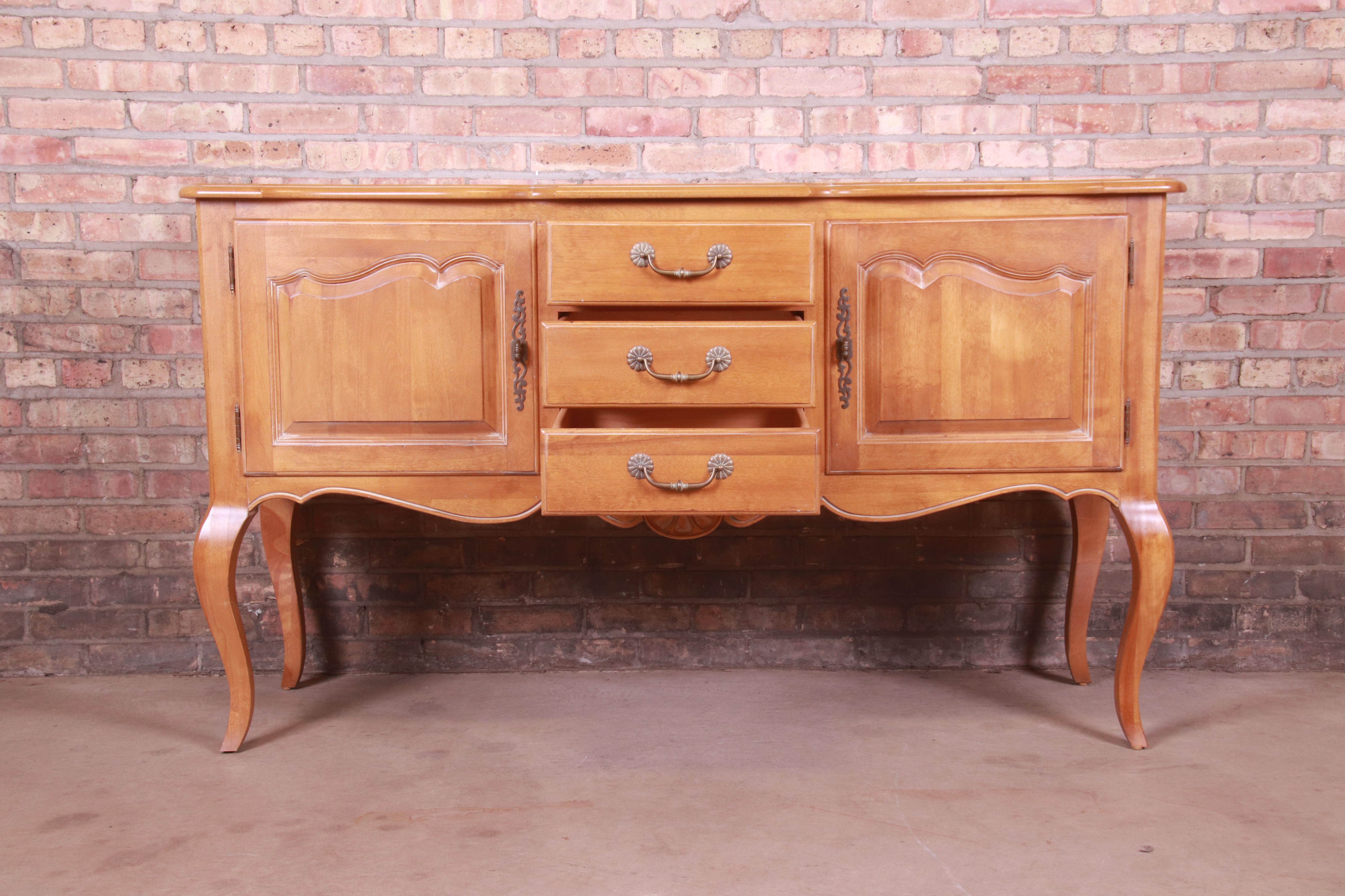 20th Century Ethan Allen Country French Carved Solid Birch Sideboard Credenza