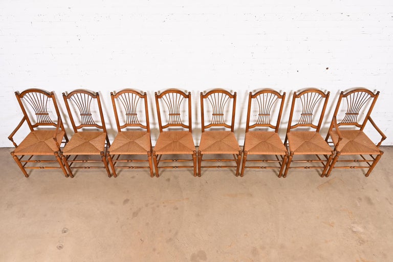 Ethan Allen Country French Wheat Back Rush Seat Dining Chairs, Set of