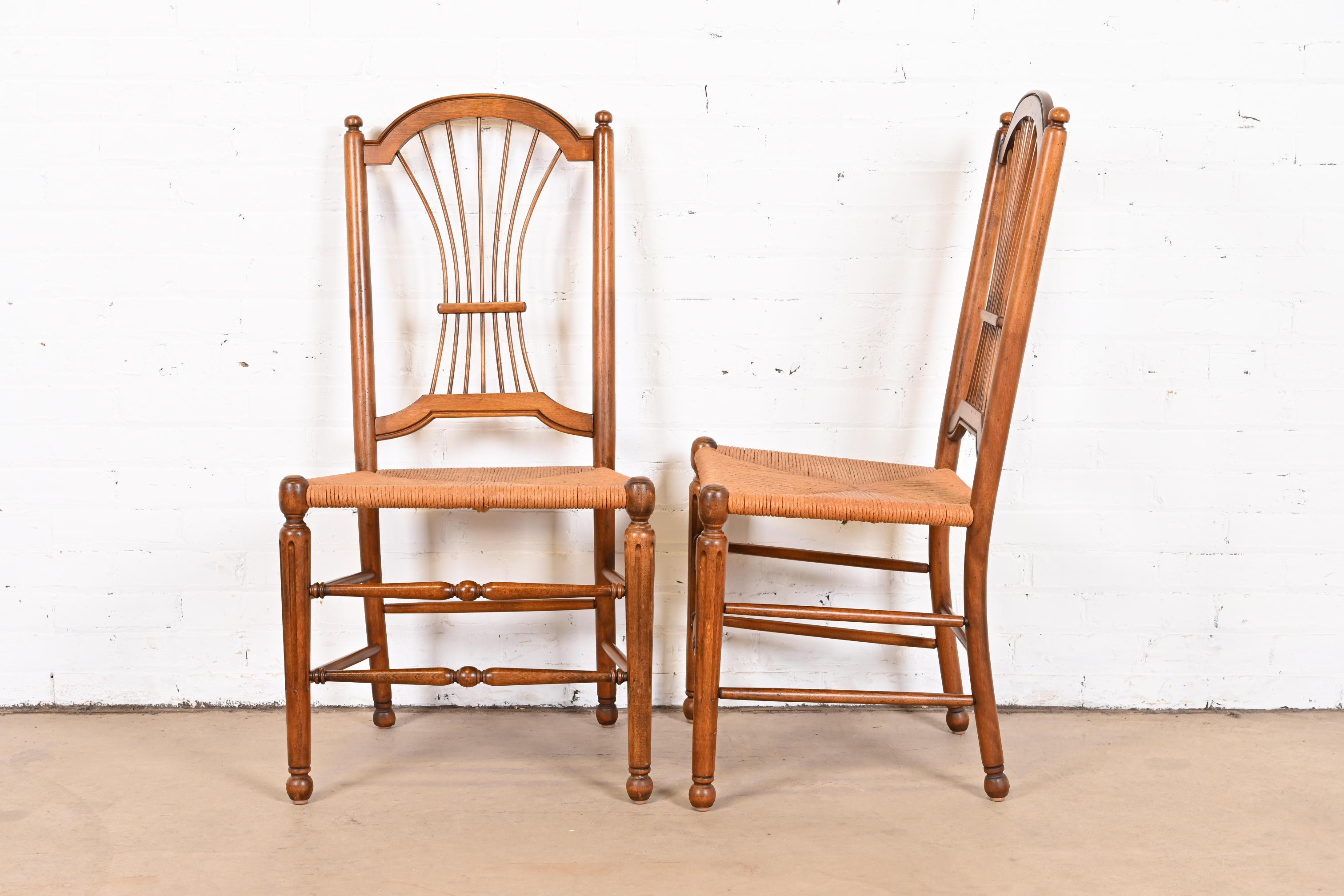 French Provincial French Country Wheat Back Rush Seat Dining Chairs, Set of Eight
