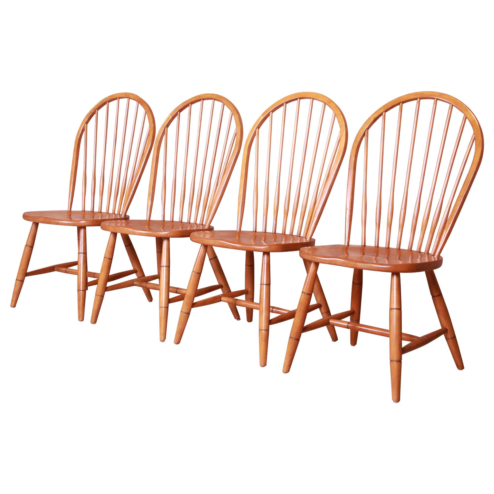 Ethan Allen Country Style Maple Windsor Dining Chairs, Set of Four