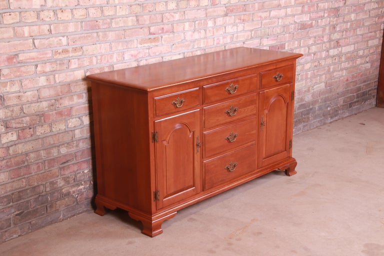 Late 20th Century Ethan Allen Early American Cherry Wood Sideboard Credenza, Circa 1970s For Sale
