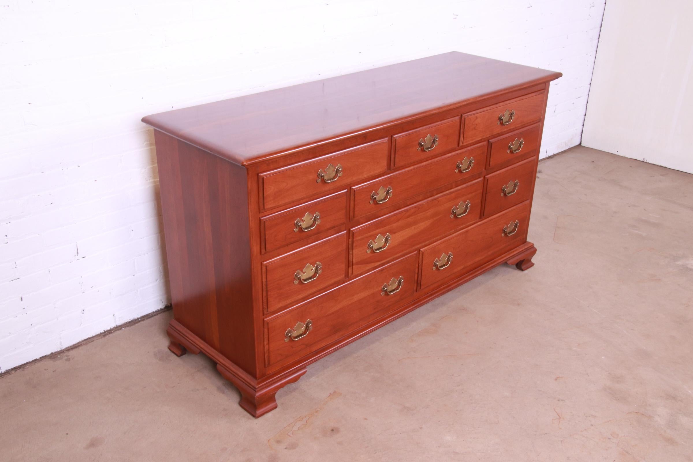 American Colonial Ethan Allen Early American Solid Cherry Wood Chest of Drawers, Circa 1970s