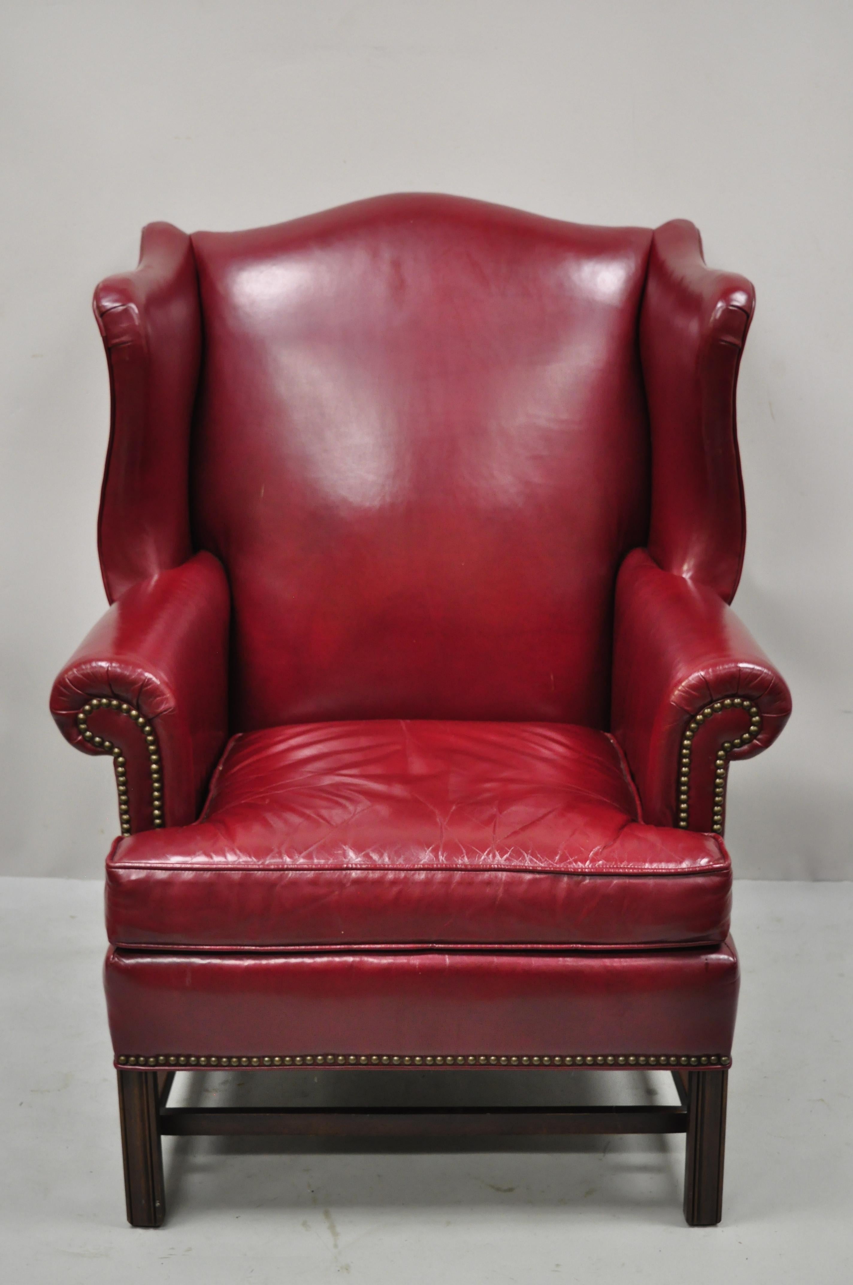 ethan allen leather wingback chair