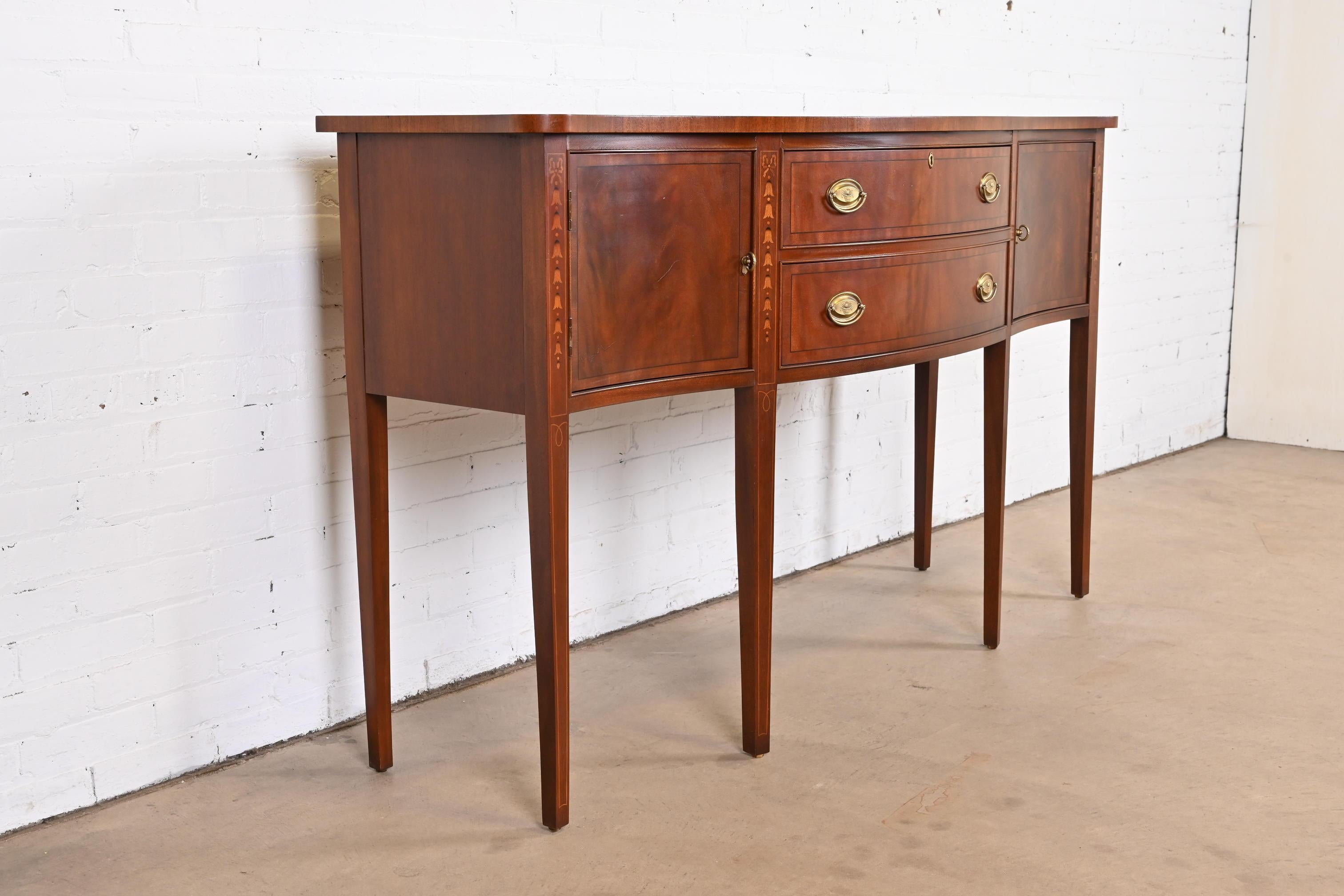 Ethan Allen Federal Inlaid Mahogany Serpentine Sideboard Credenza In Good Condition In South Bend, IN