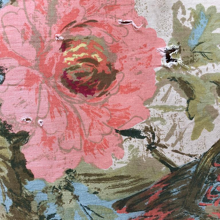 Ethan Allen Floral Chinoiserie Down Filled Peacock Sofa with Low Back