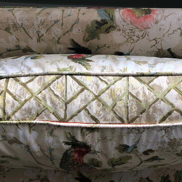 Polyester Ethan Allen Floral Chinoiserie Down Filled Peacock Sofa with Low Back Deep Seats