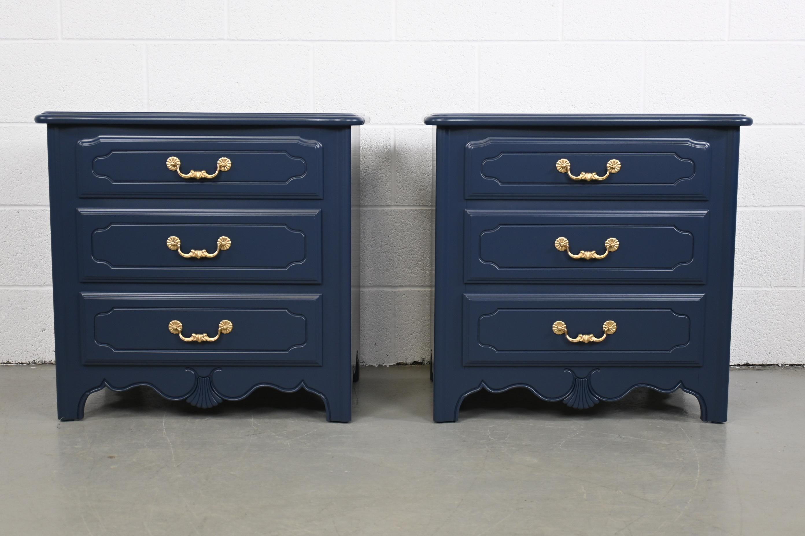 American Ethan Allen French Country Navy Nightstands - a Pair