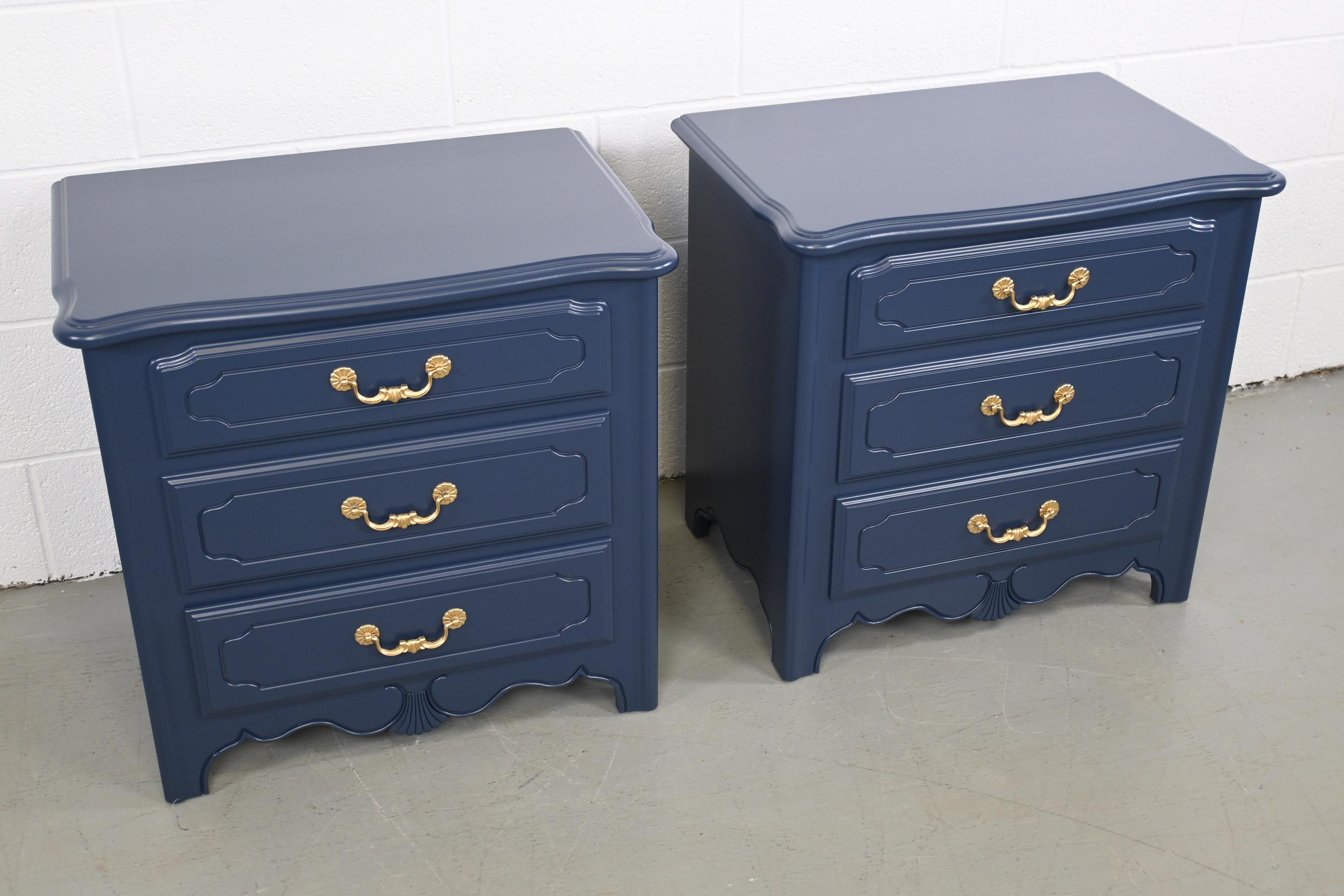 Late 20th Century Ethan Allen French Country Navy Nightstands - a Pair