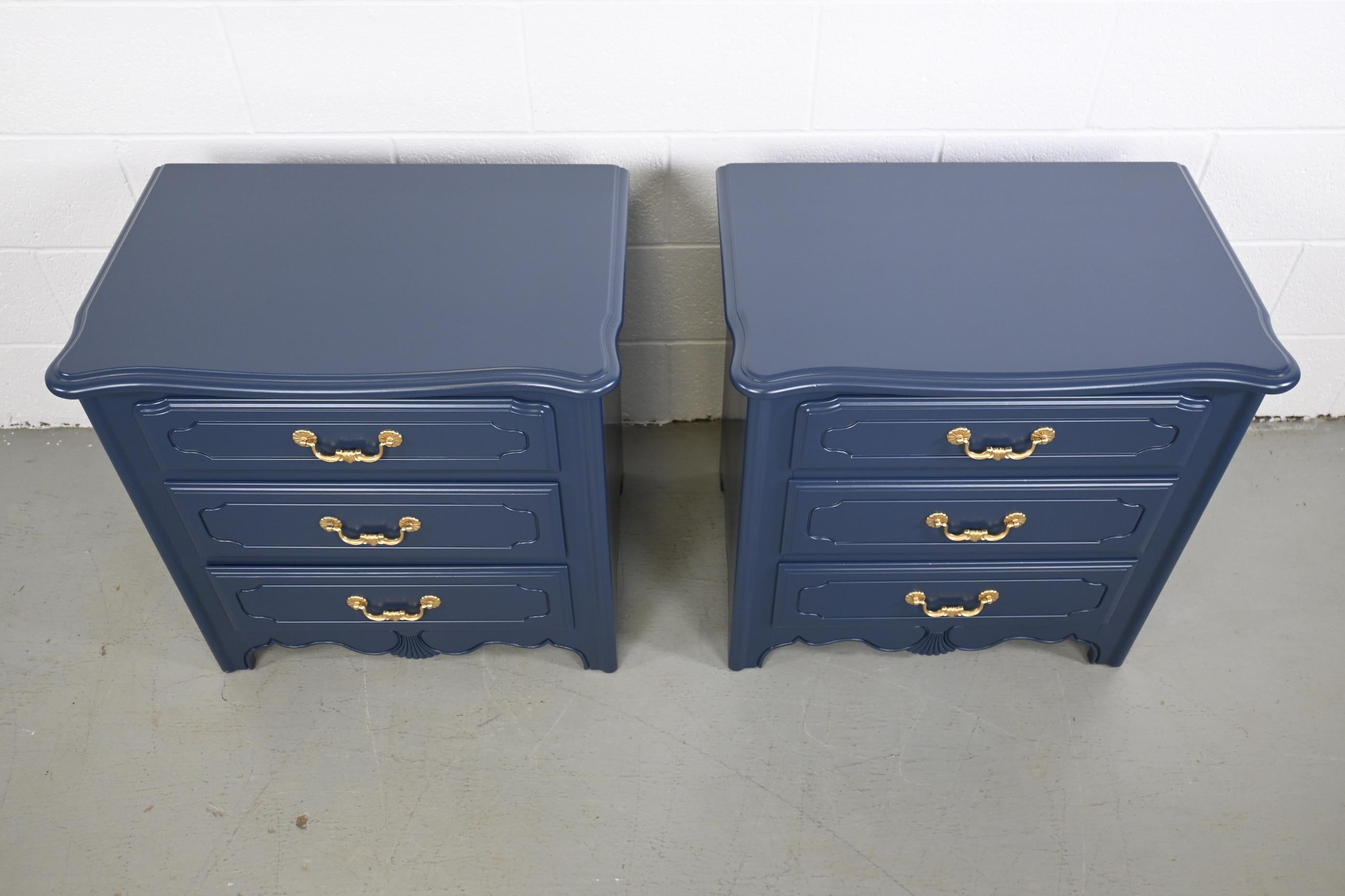 Wood Ethan Allen French Country Navy Nightstands - a Pair