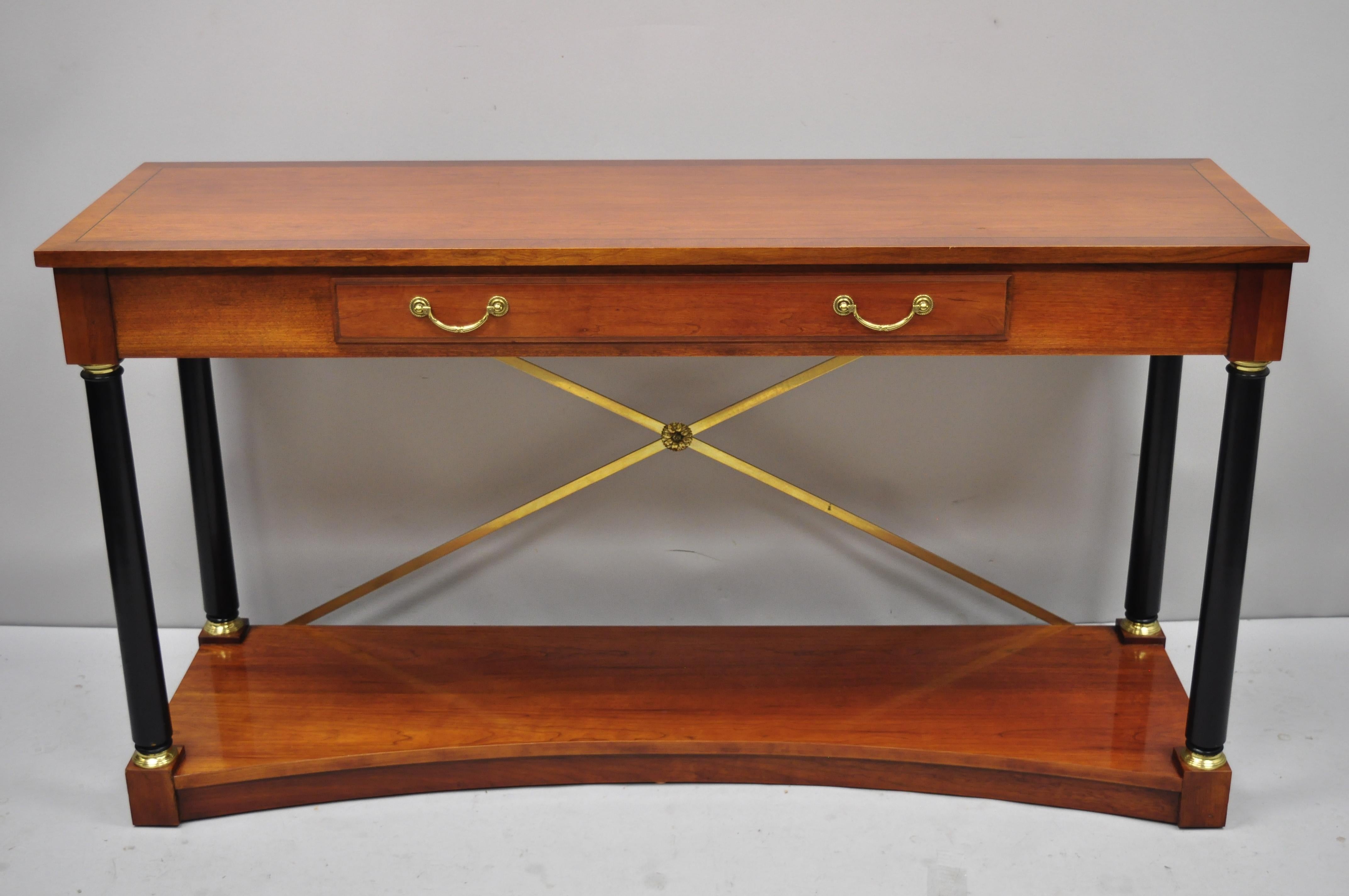 Ethan Allen French Empire Regency Style Brass X-Form Cherry Console Sofa Table 3