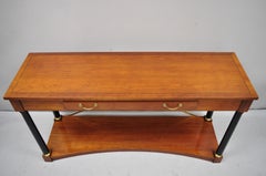 Ethan Allen French Empire Regency Style Brass X-Form Cherry Console Sofa Table