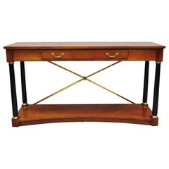 Ethan Allen French Empire Regency Style Brass X-Form Cherry Console Sofa Table