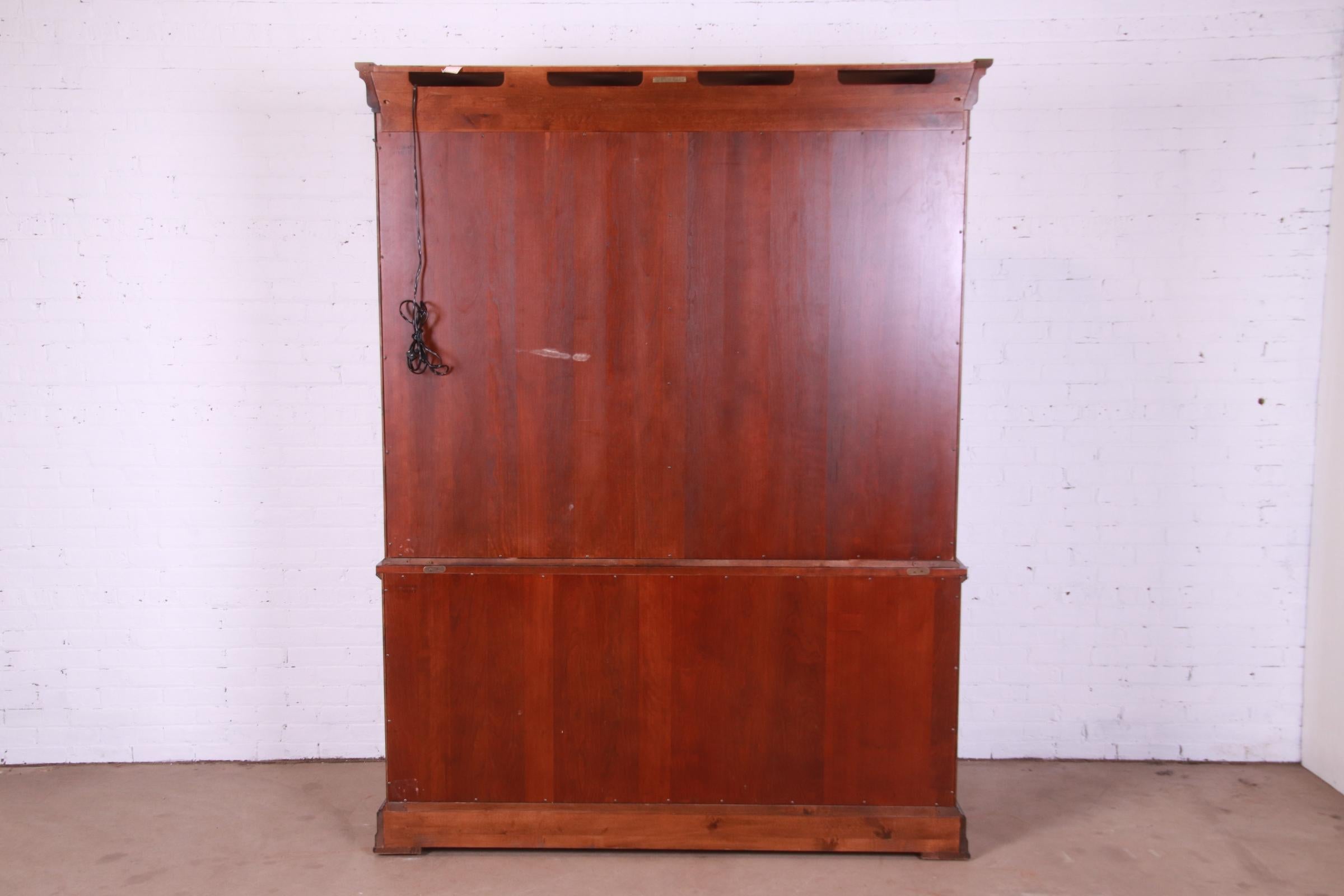 Ethan Allen French Louis Philippe Burl Wood Lighted Breakfront Bookcase Cabinet 11