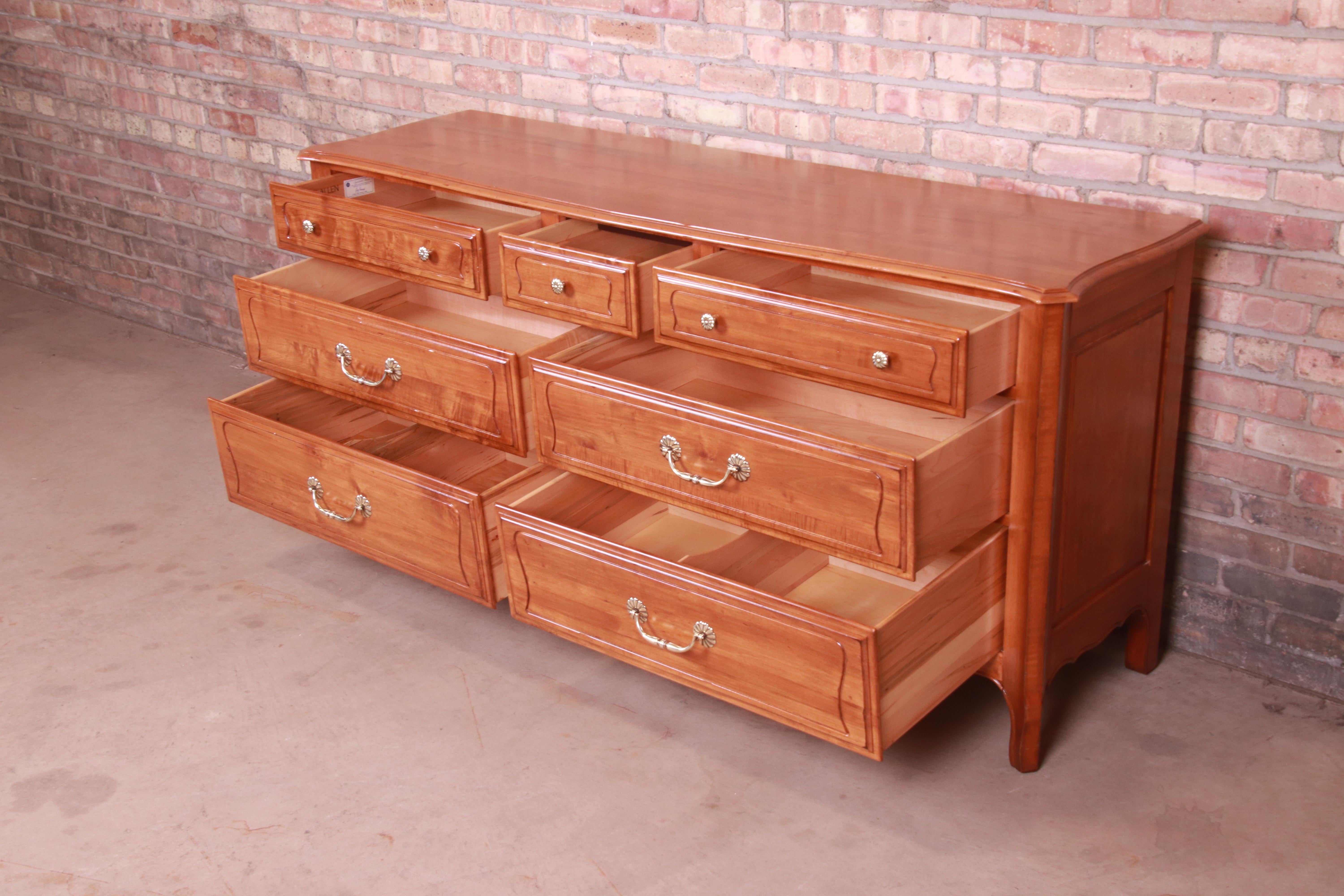 French Provincial Carved Cherry Wood Dresser or Credenza, Refinished For Sale 1