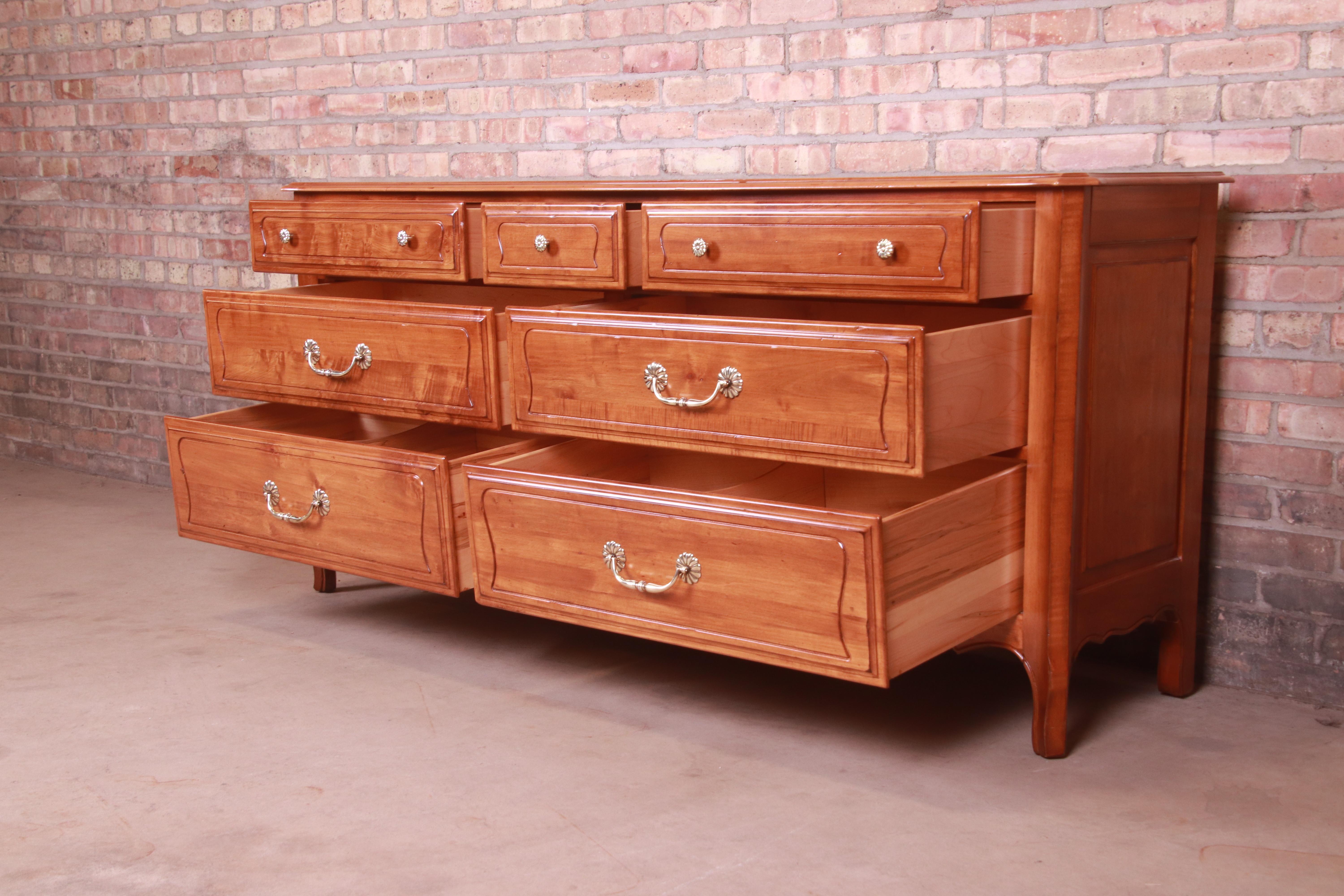 French Provincial Carved Cherry Wood Dresser or Credenza, Refinished For Sale 3
