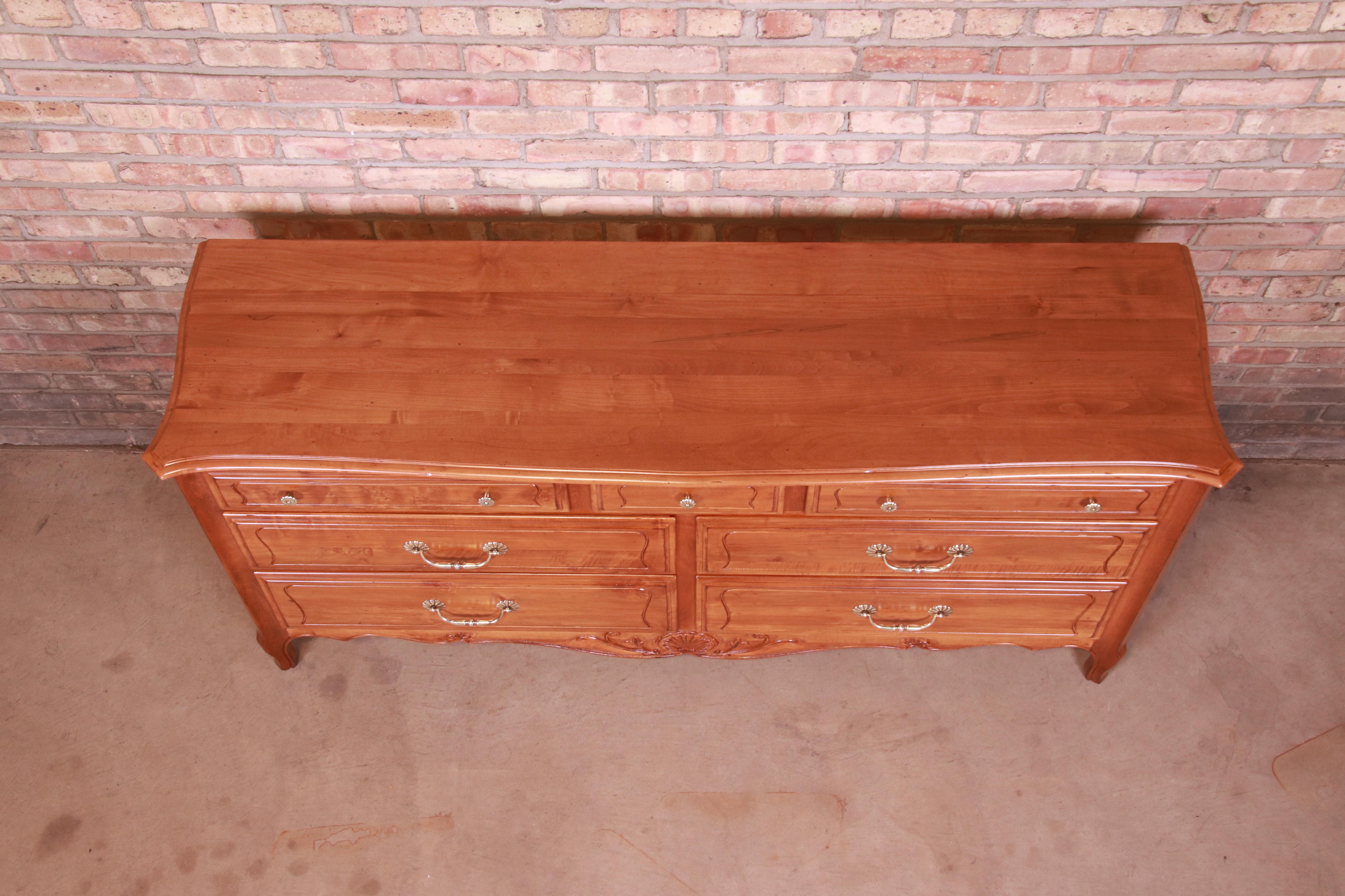 French Provincial Carved Cherry Wood Dresser or Credenza, Refinished For Sale 6