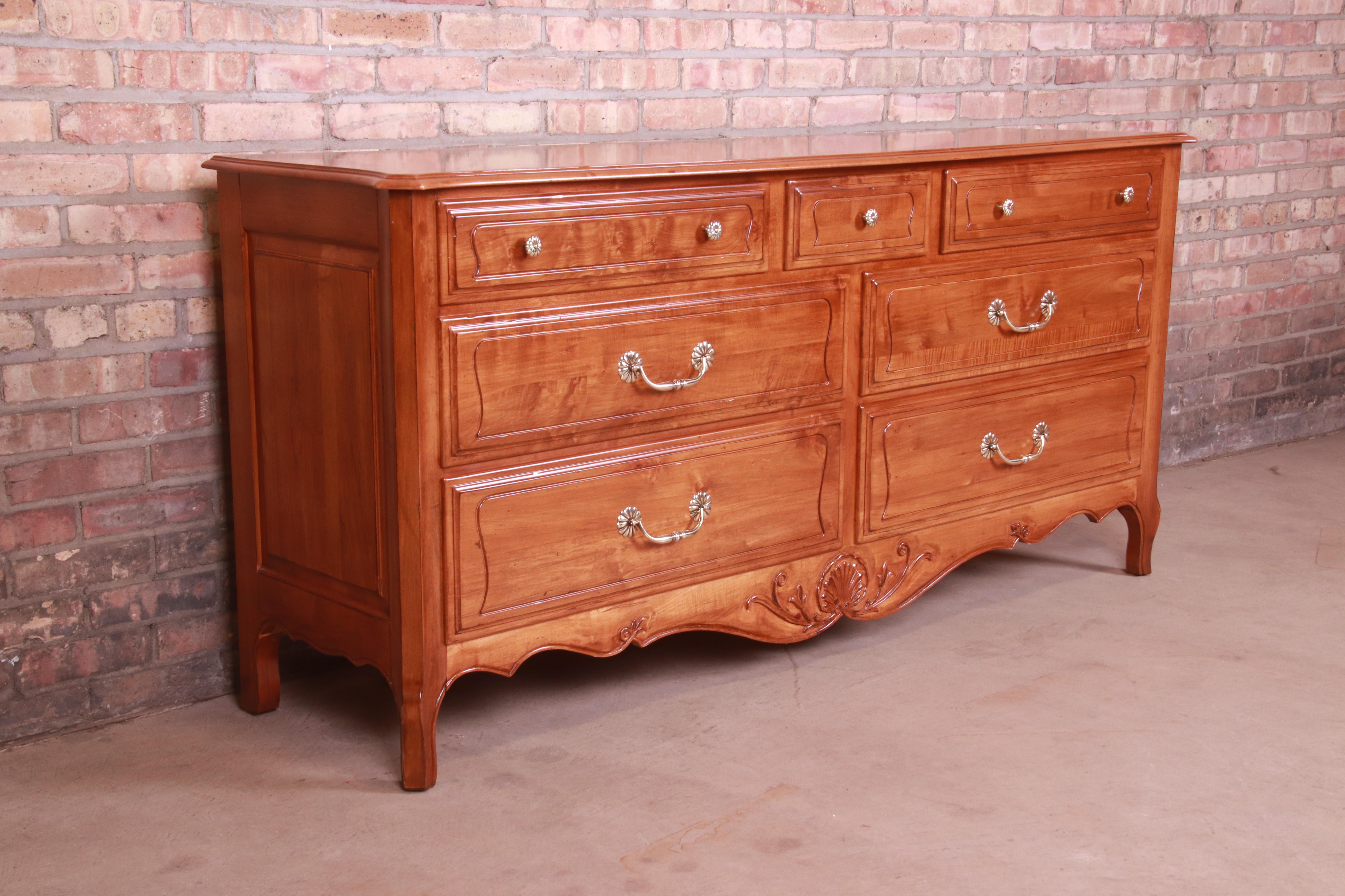 20th Century French Provincial Carved Cherry Wood Dresser or Credenza, Refinished For Sale