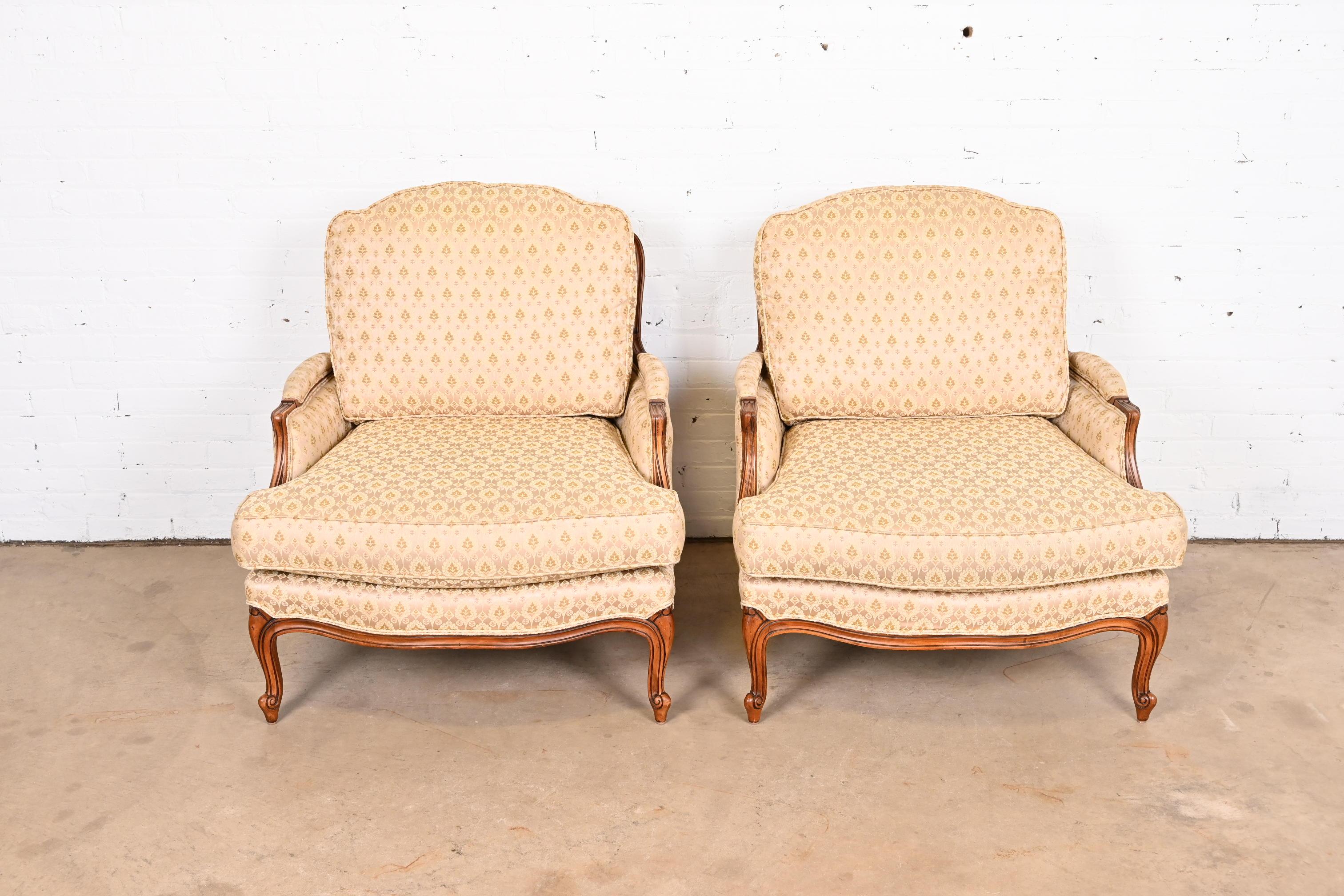 American Ethan Allen French Provincial Louis XV Bergère Chairs, Pair