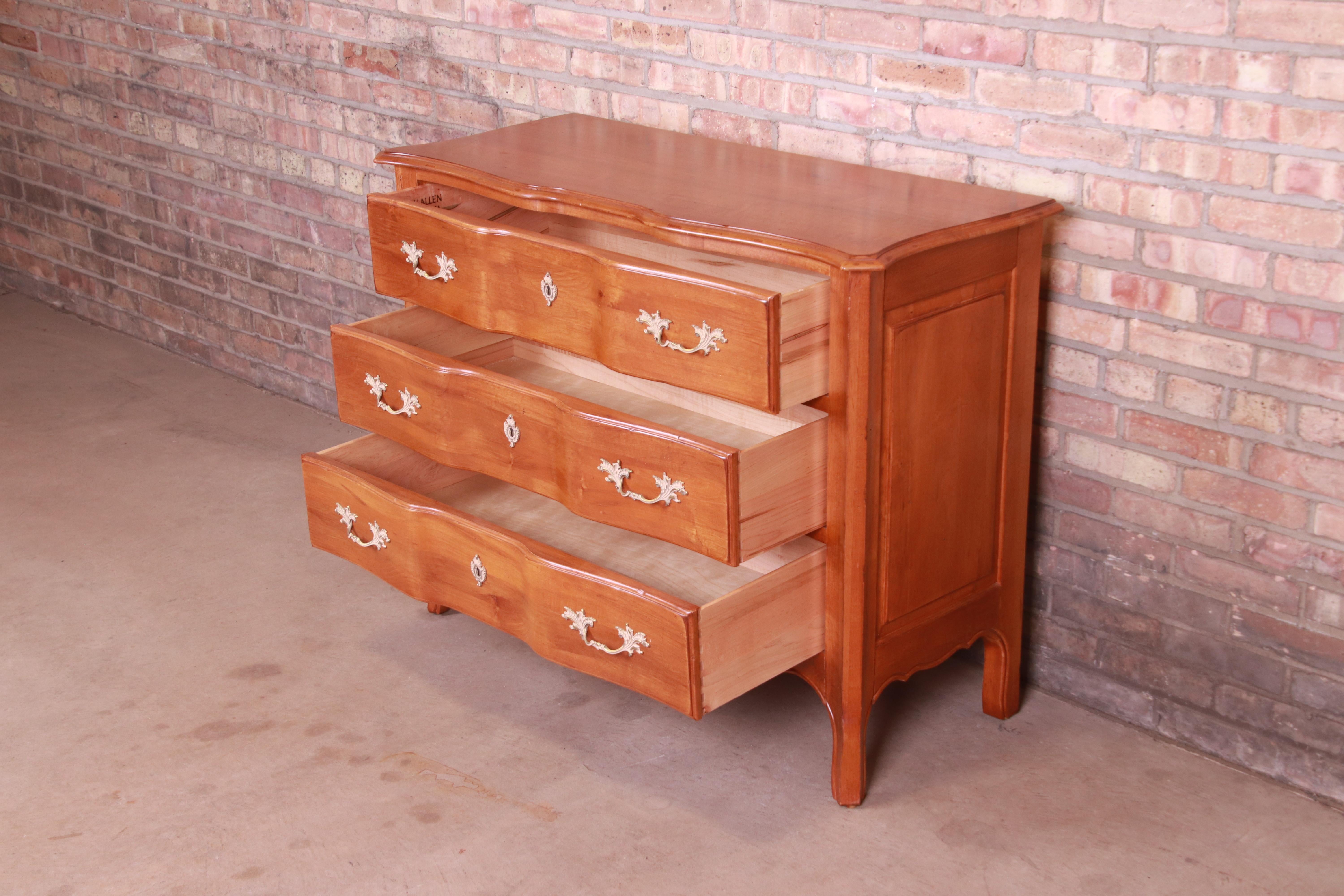 Brass Ethan Allen French Provincial Louis XV Carved Maple Chest of Drawers, Refinished