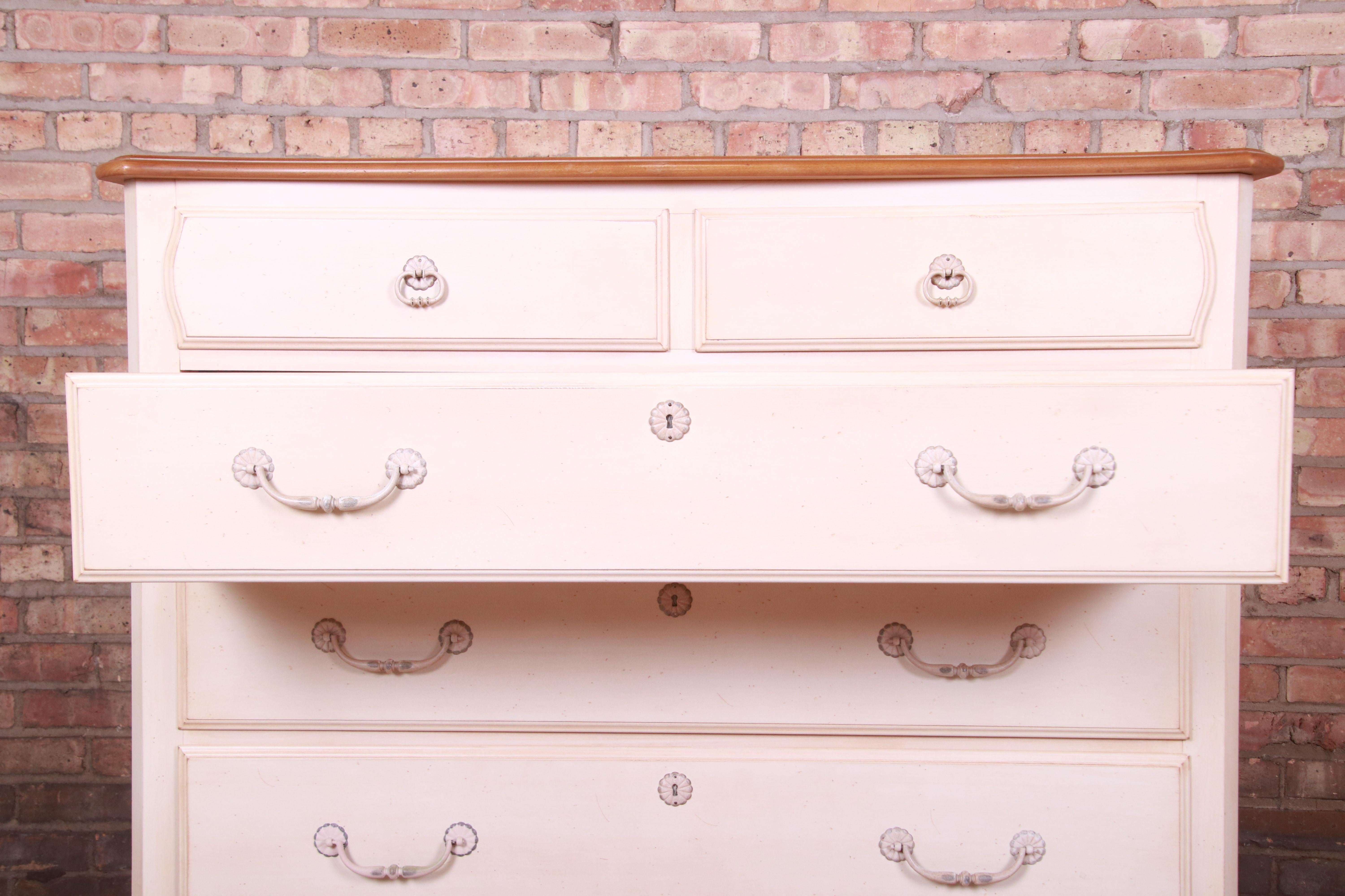 Ethan Allen French Provincial Louis XV White Lacquered Maple Chest of Drawers 2