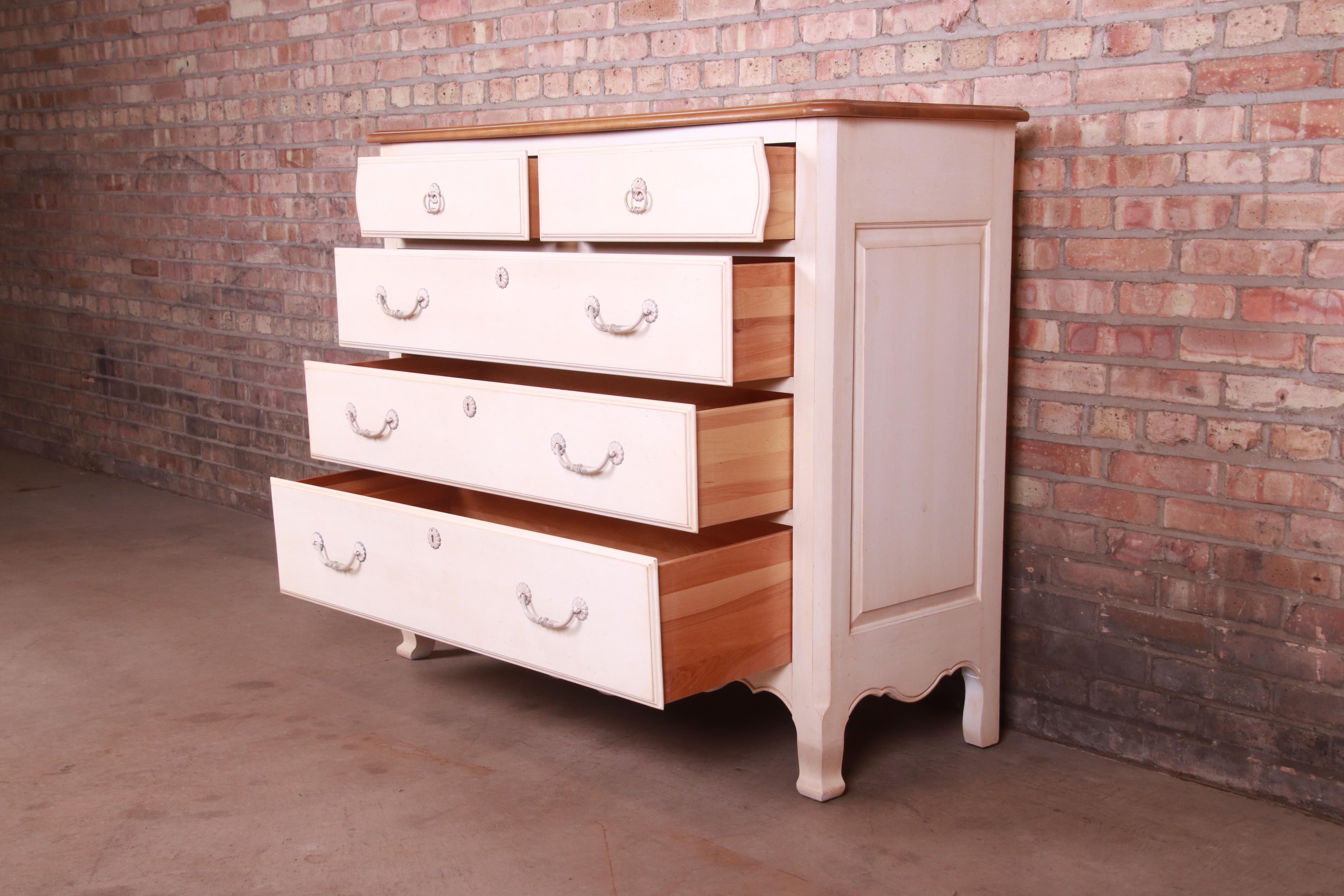 Ethan Allen French Provincial Louis XV White Lacquered Maple Chest of Drawers 7