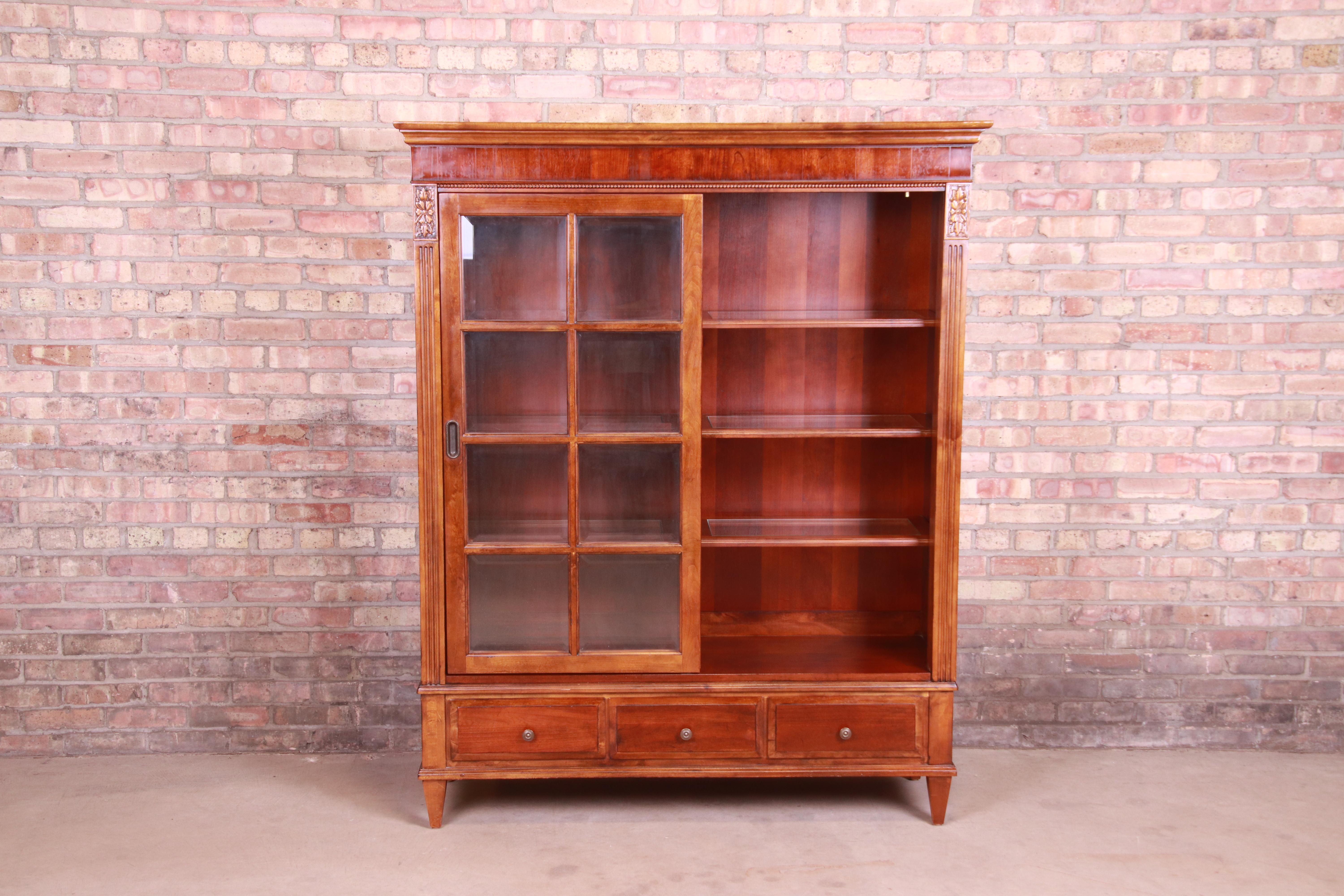 Ethan Allen French Regency Cherry Wood Lighted Bookcase or Display Cabinet 1