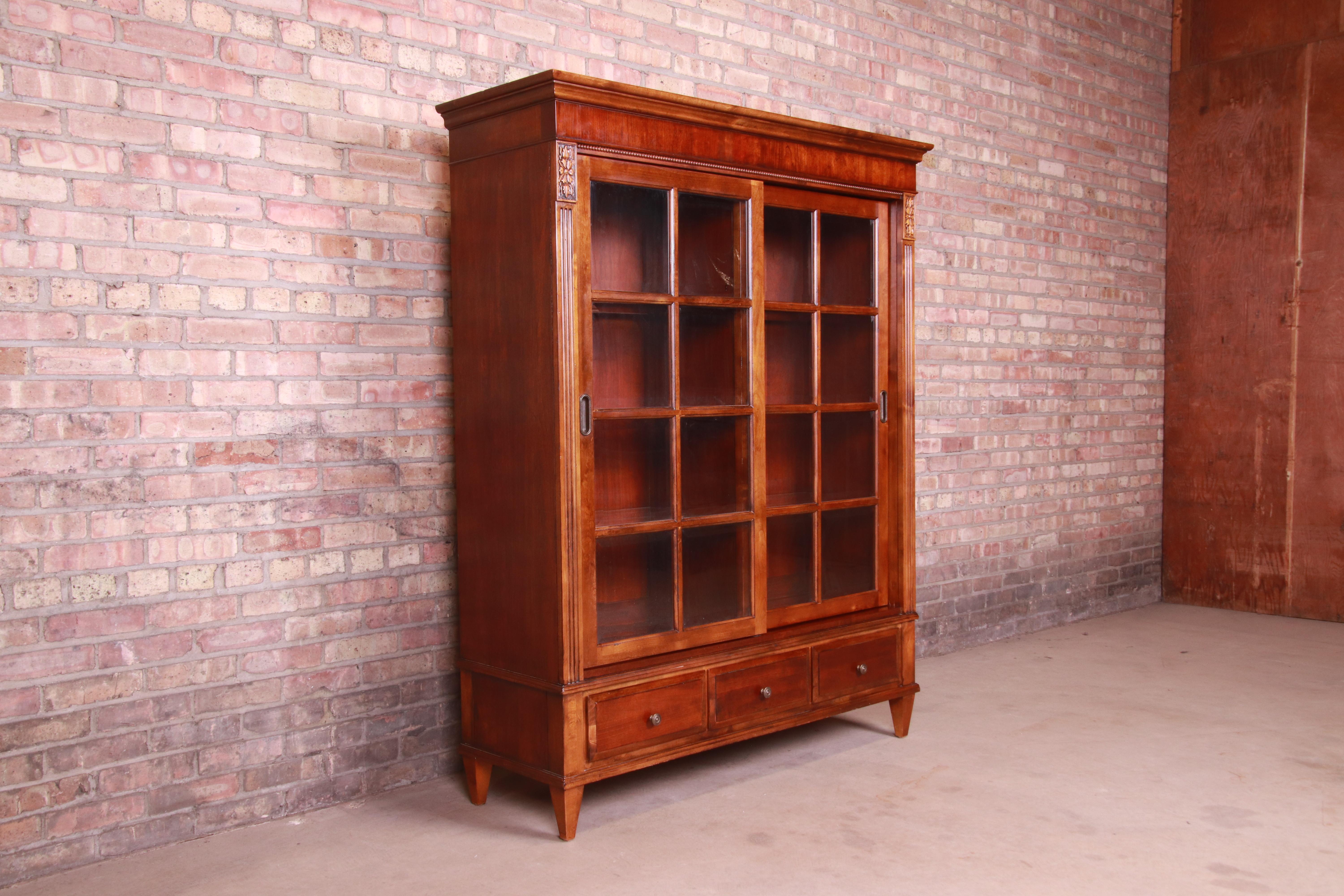 French Provincial Ethan Allen French Regency Cherry Wood Lighted Bookcase or Display Cabinet