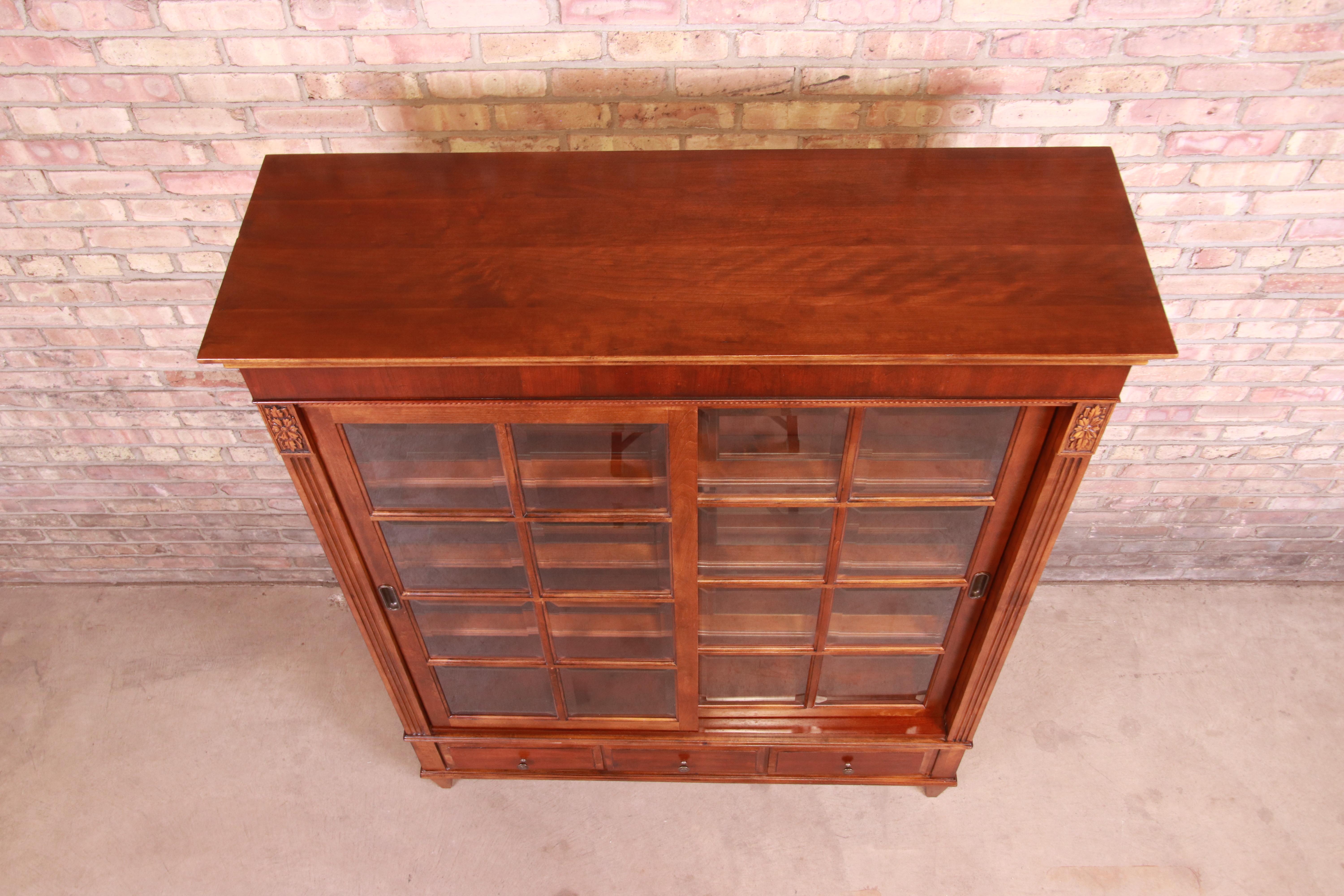 American Ethan Allen French Regency Cherry Wood Lighted Bookcase or Display Cabinet