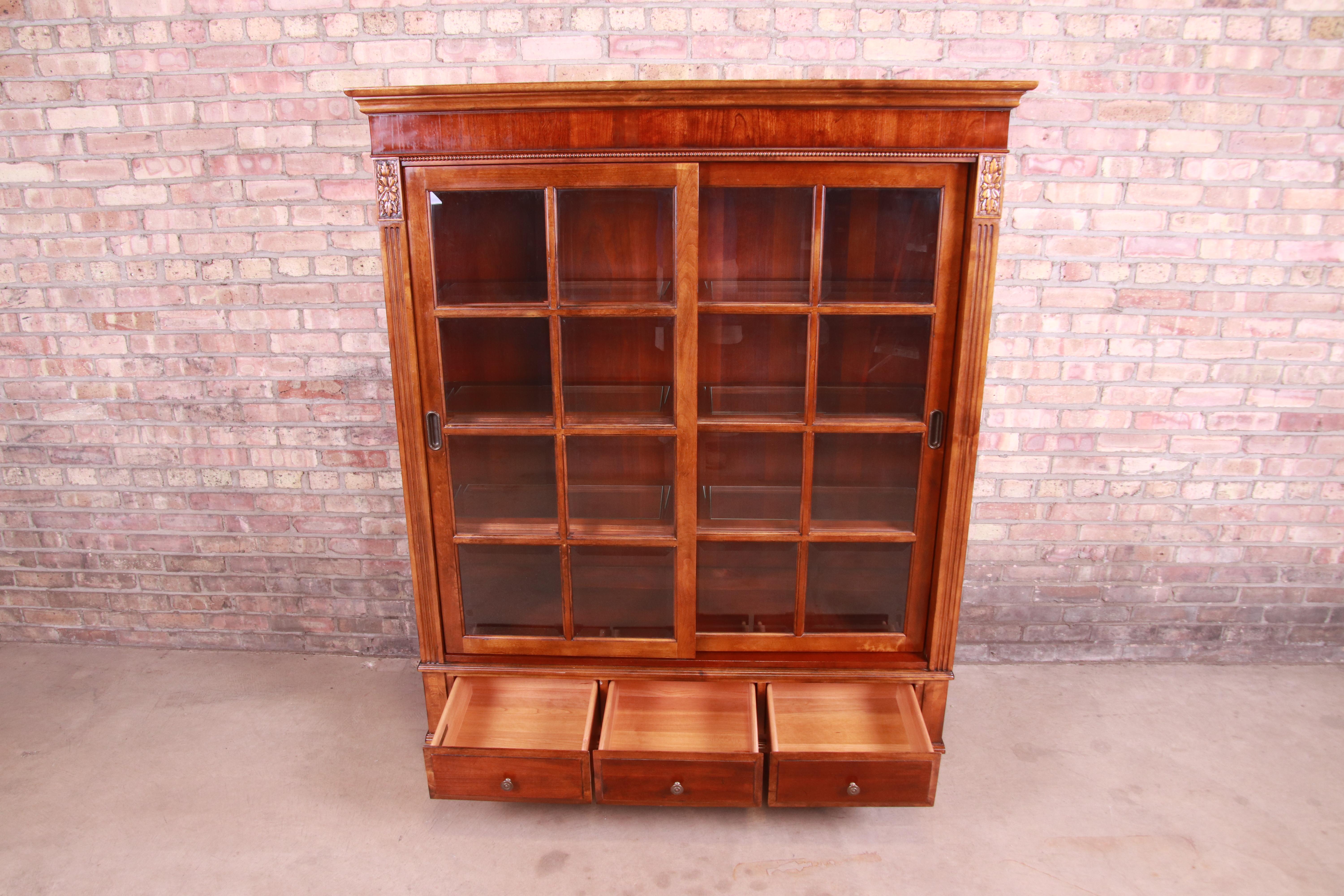 20th Century Ethan Allen French Regency Cherry Wood Lighted Bookcase or Display Cabinet