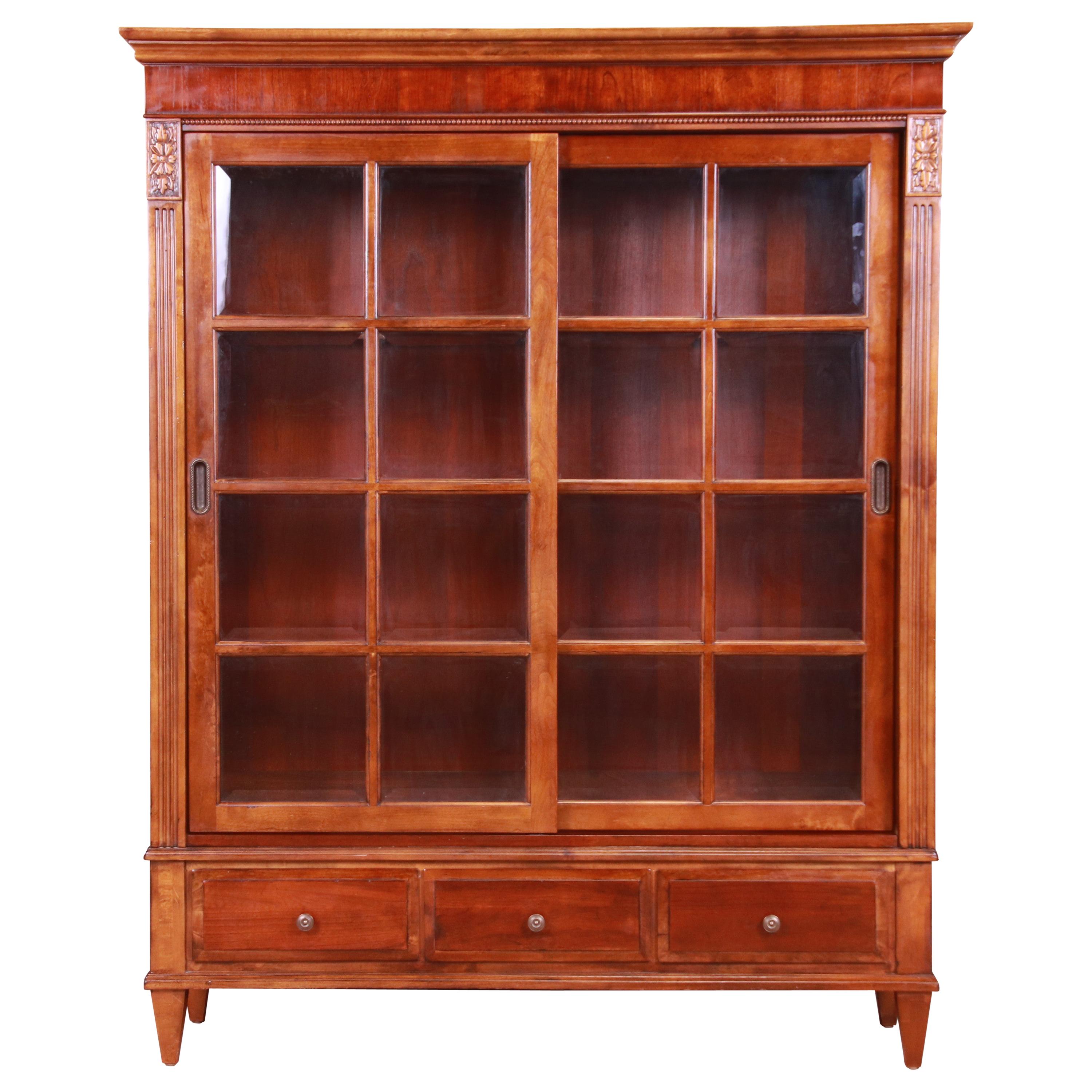 Ethan Allen French Regency Cherry Wood Lighted Bookcase or Display Cabinet
