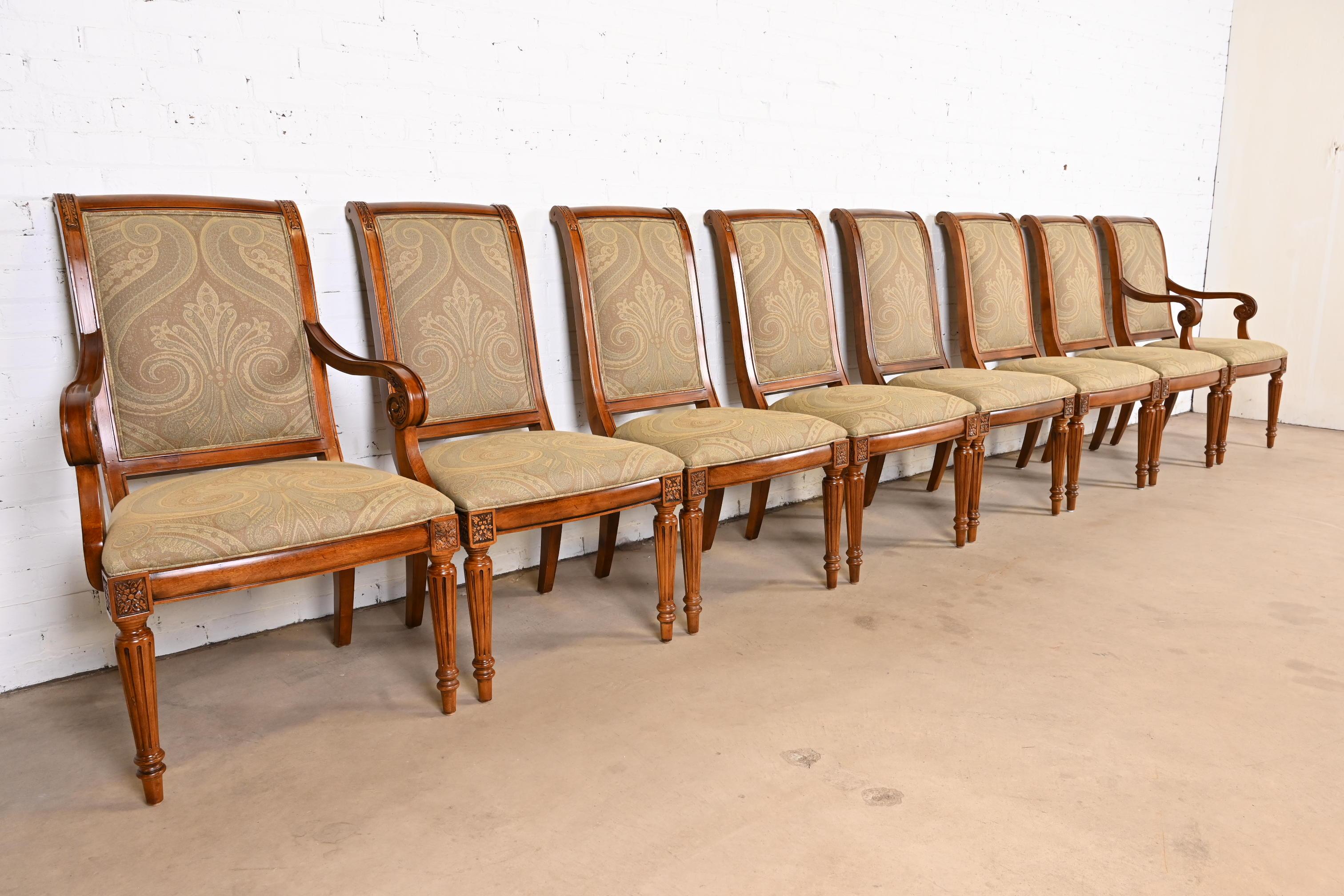 French Regency Louis XVI Cherry Wood Upholstered Dining Chairs In Good Condition In South Bend, IN