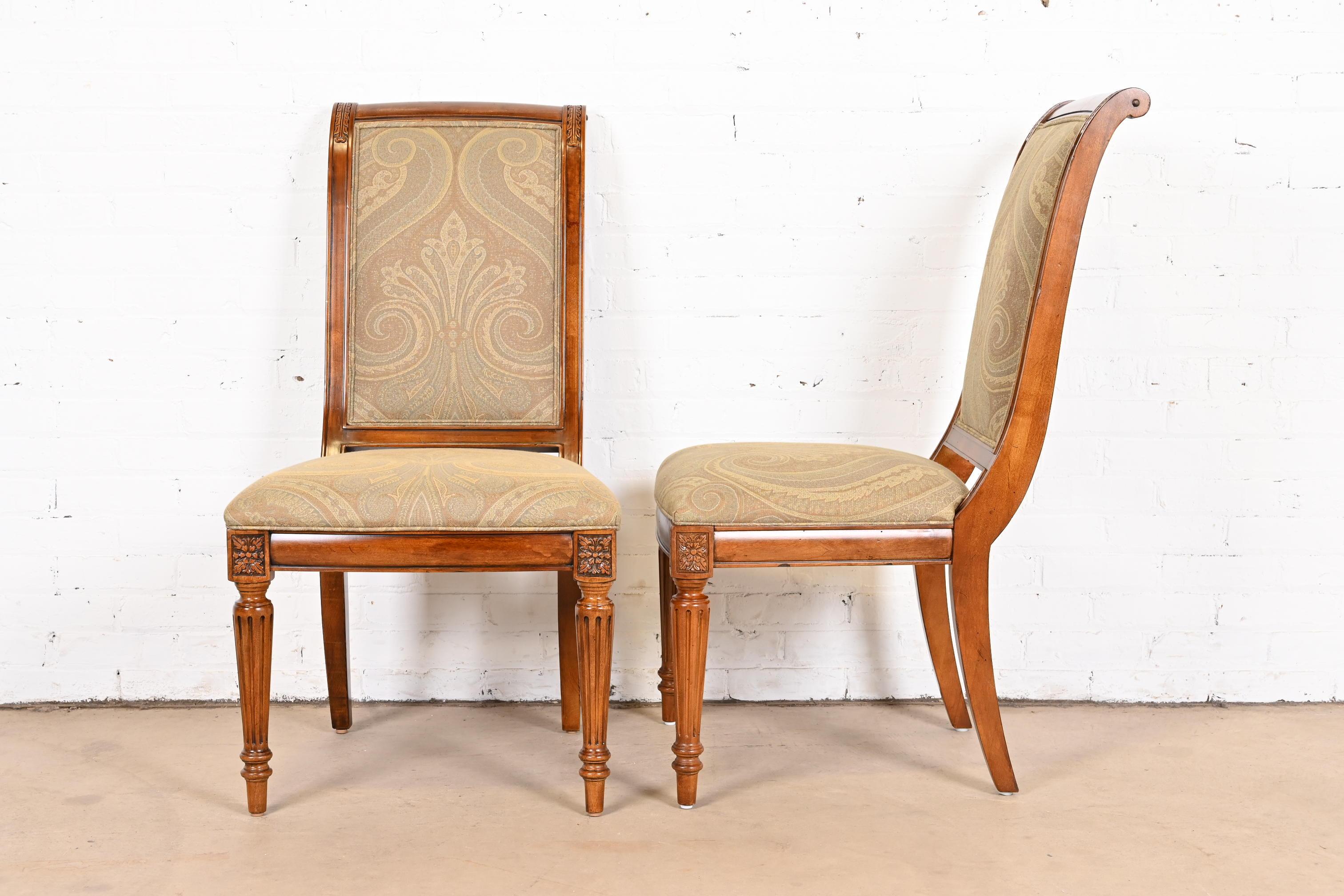 Upholstery French Regency Louis XVI Cherry Wood Upholstered Dining Chairs
