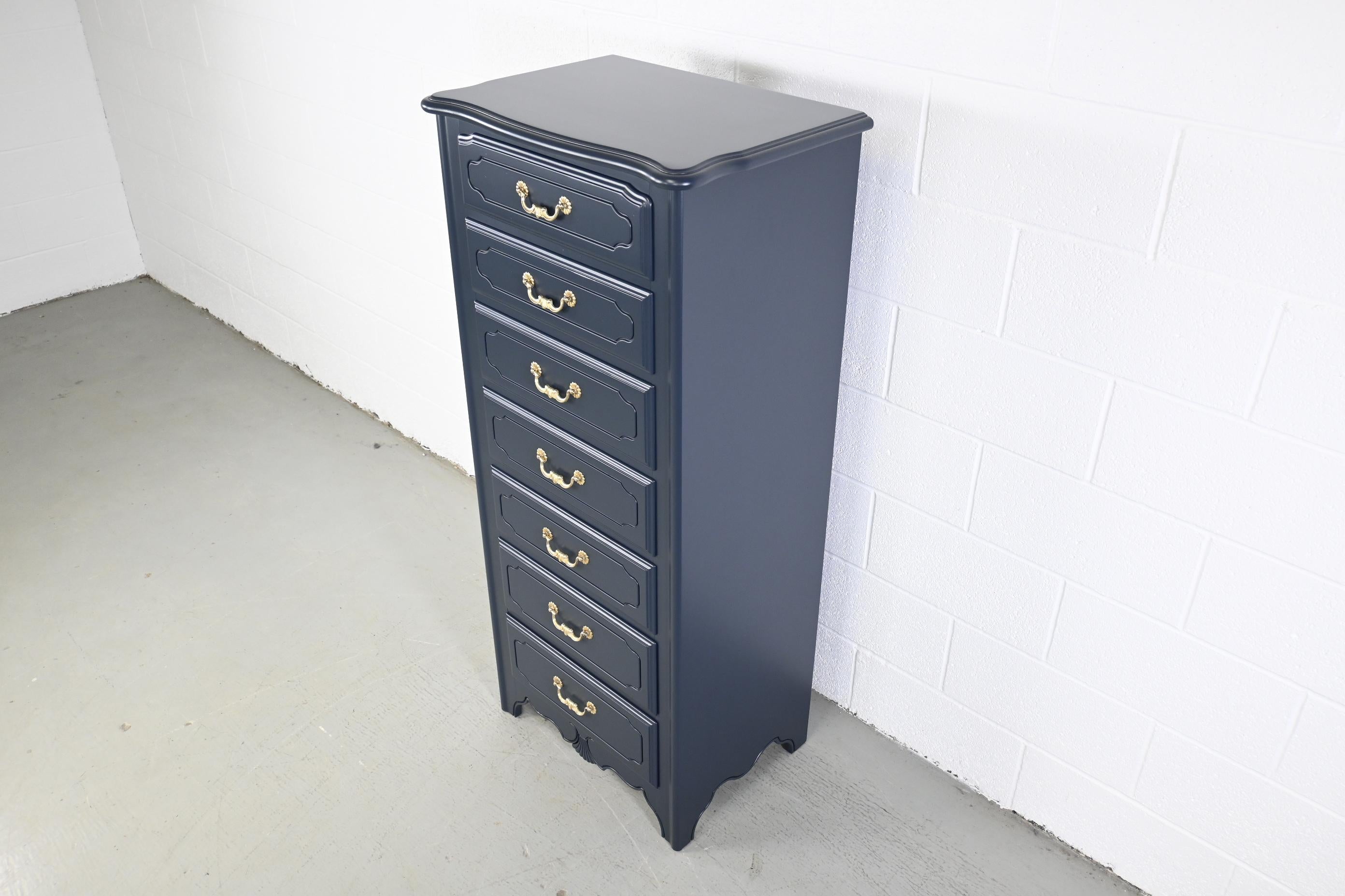 French Provincial Ethan Allen Furniture French Country Navy Lacquered Lingerie Dresser