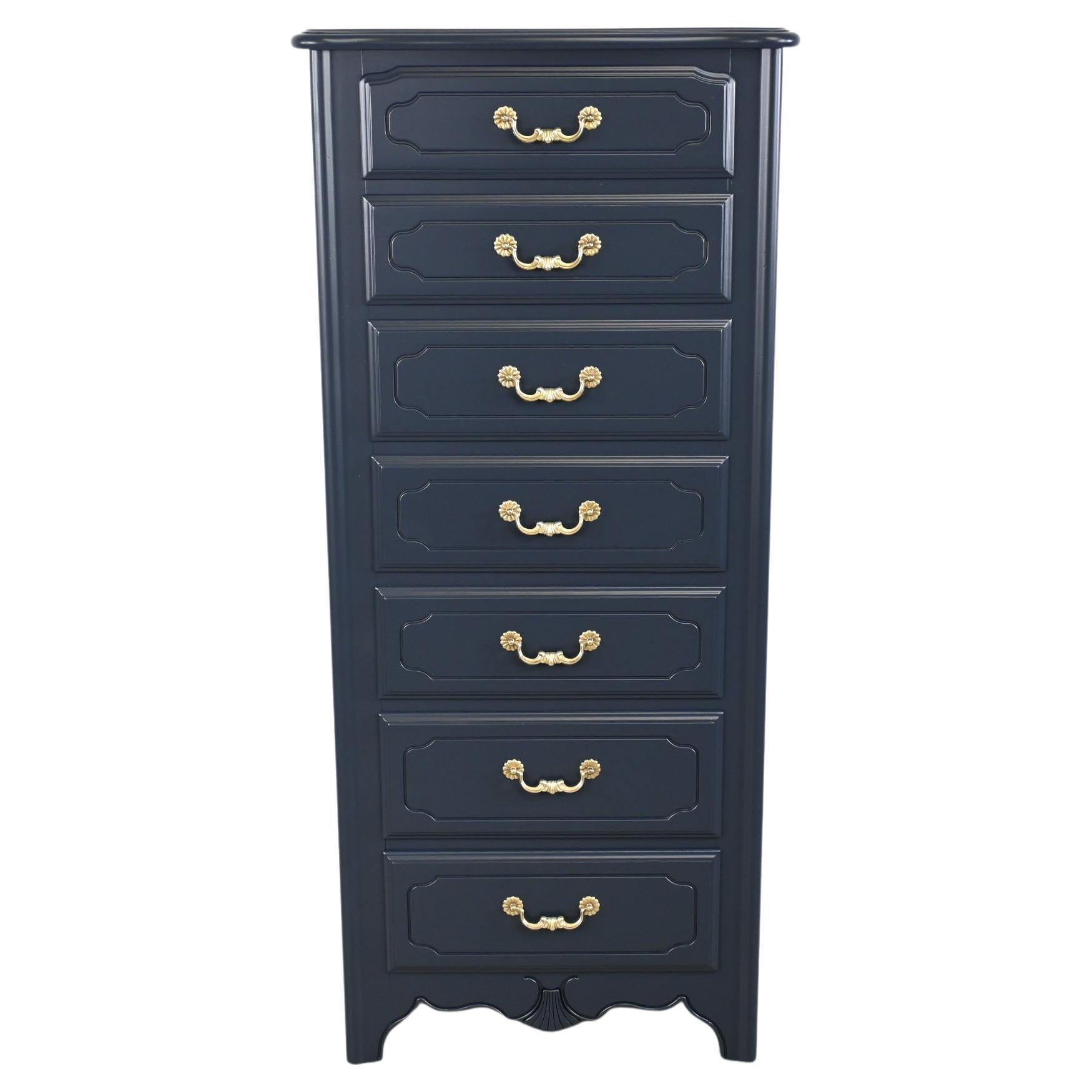 Ethan Allen Furniture French Country Navy Lacquered Lingerie Dresser