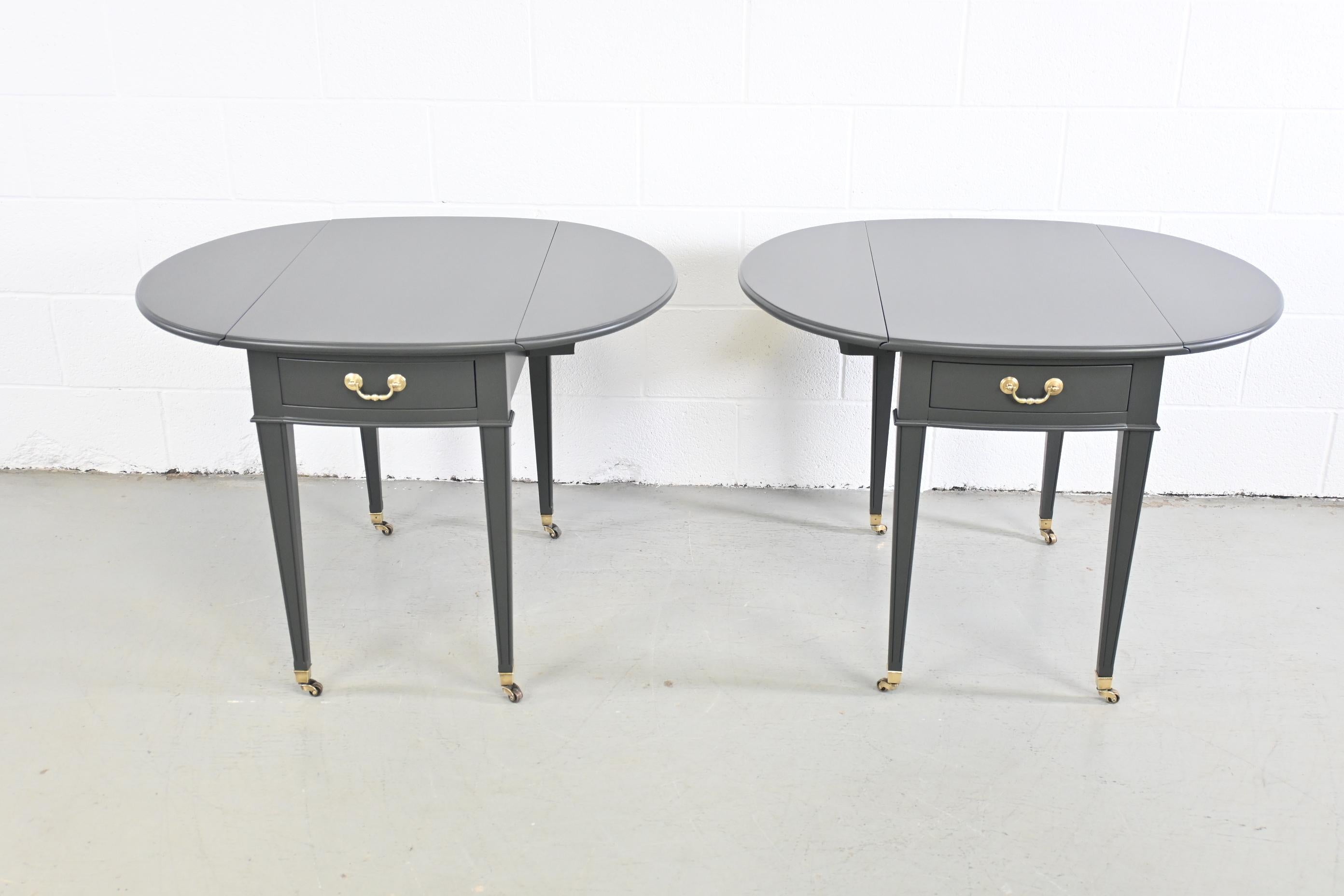 Ethan Allen Furniture Gray Lacquered Pembroke End Tables or Nightstands