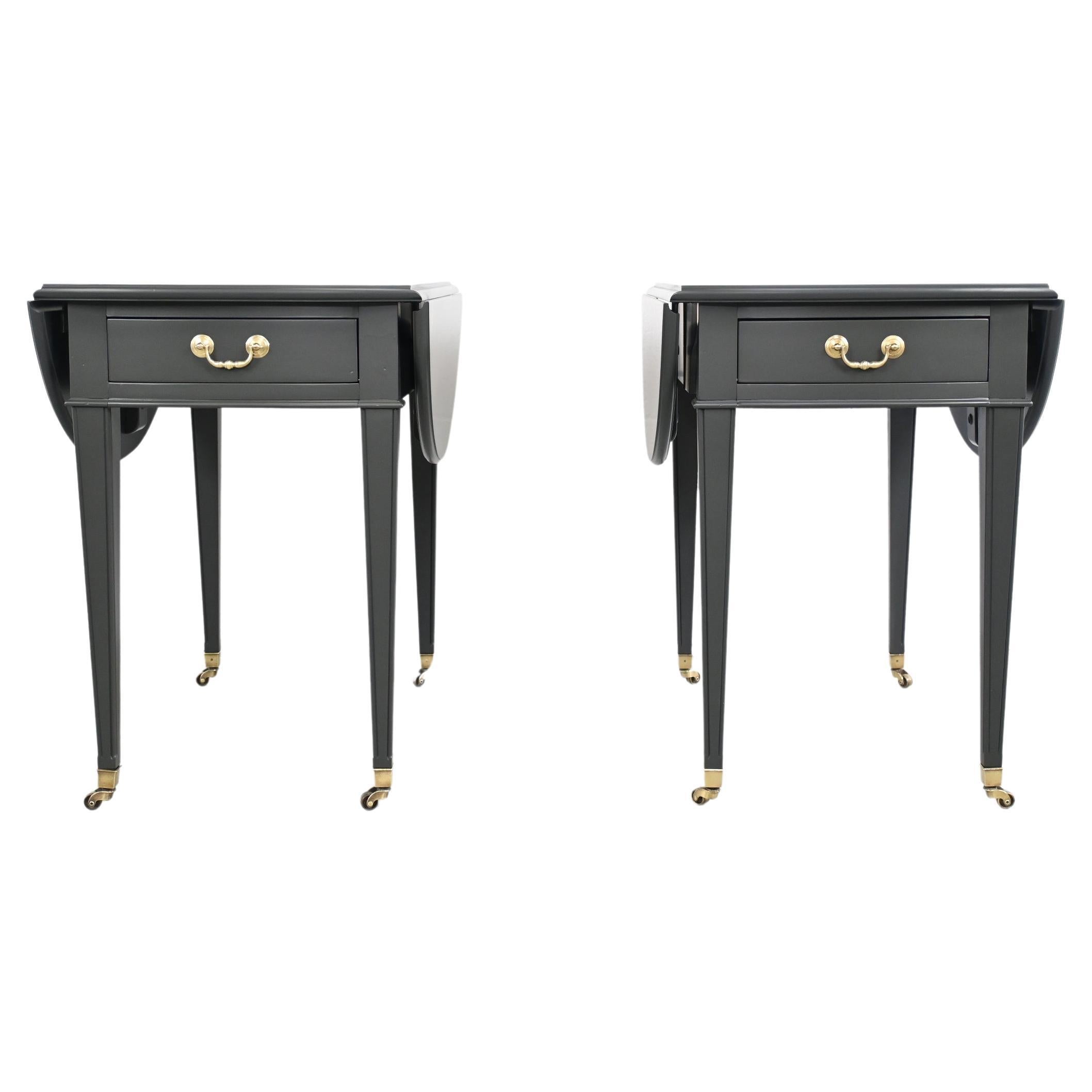 Ethan Allen Furniture Gray Lacquered Pembroke End Tables or Nightstands