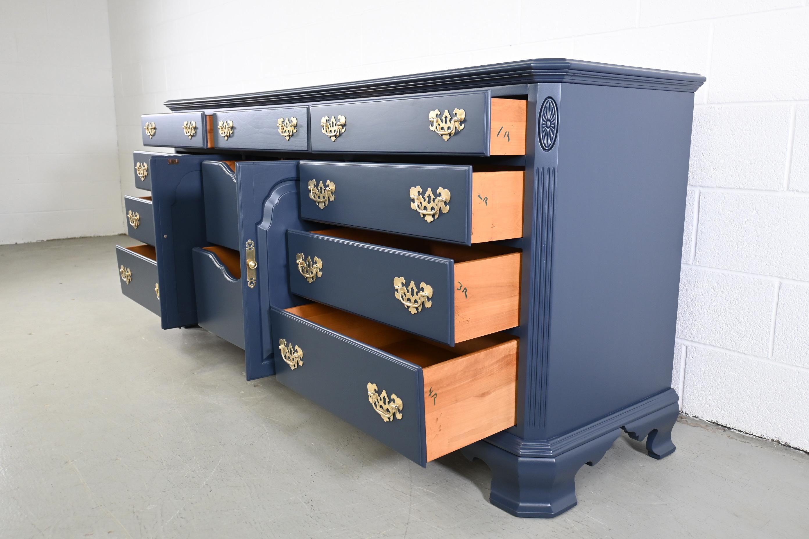 Ethan Allen Furniture Navy Lacquered Georgian Long Dresser 1