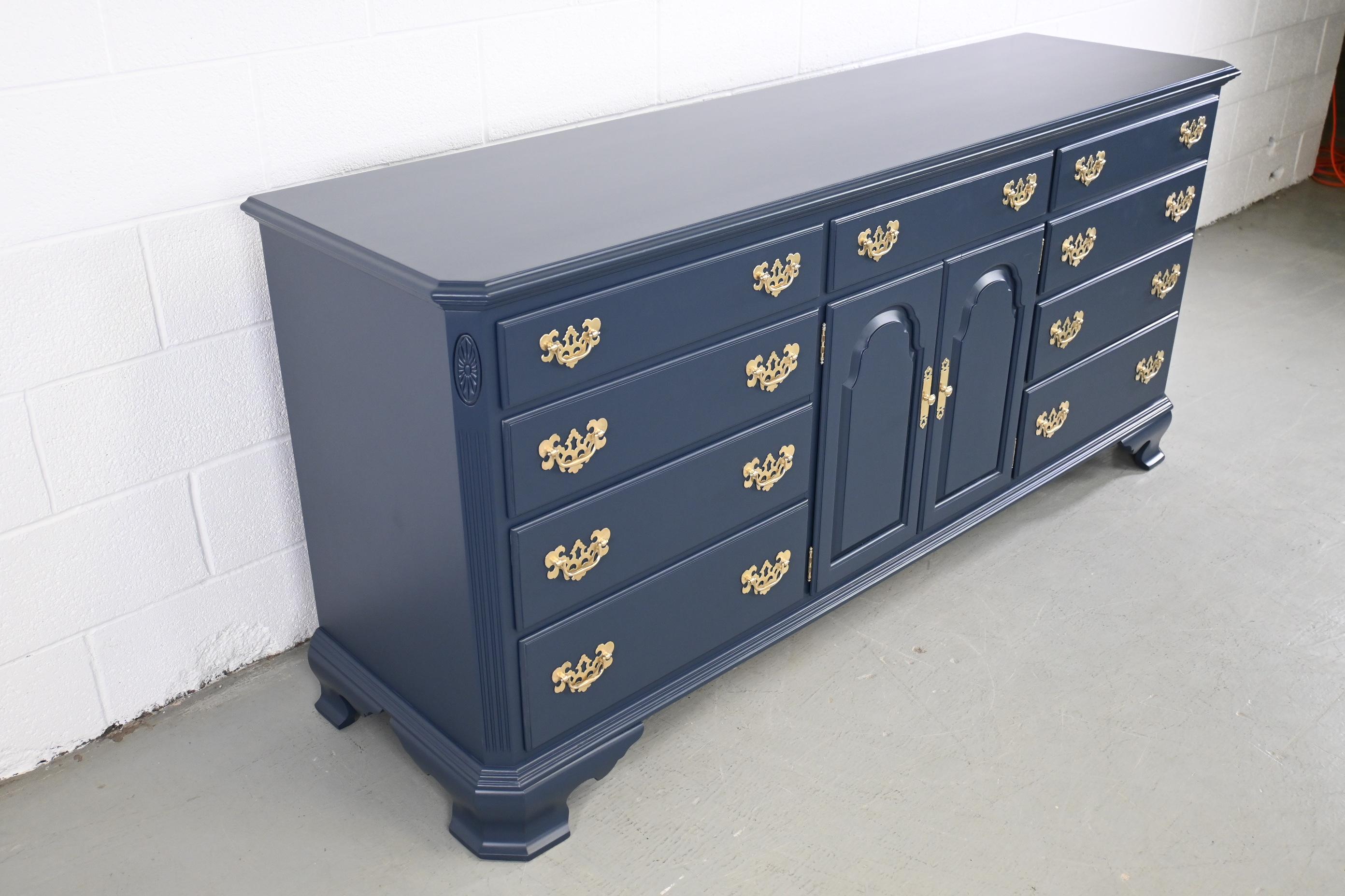 American Ethan Allen Furniture Navy Lacquered Georgian Long Dresser