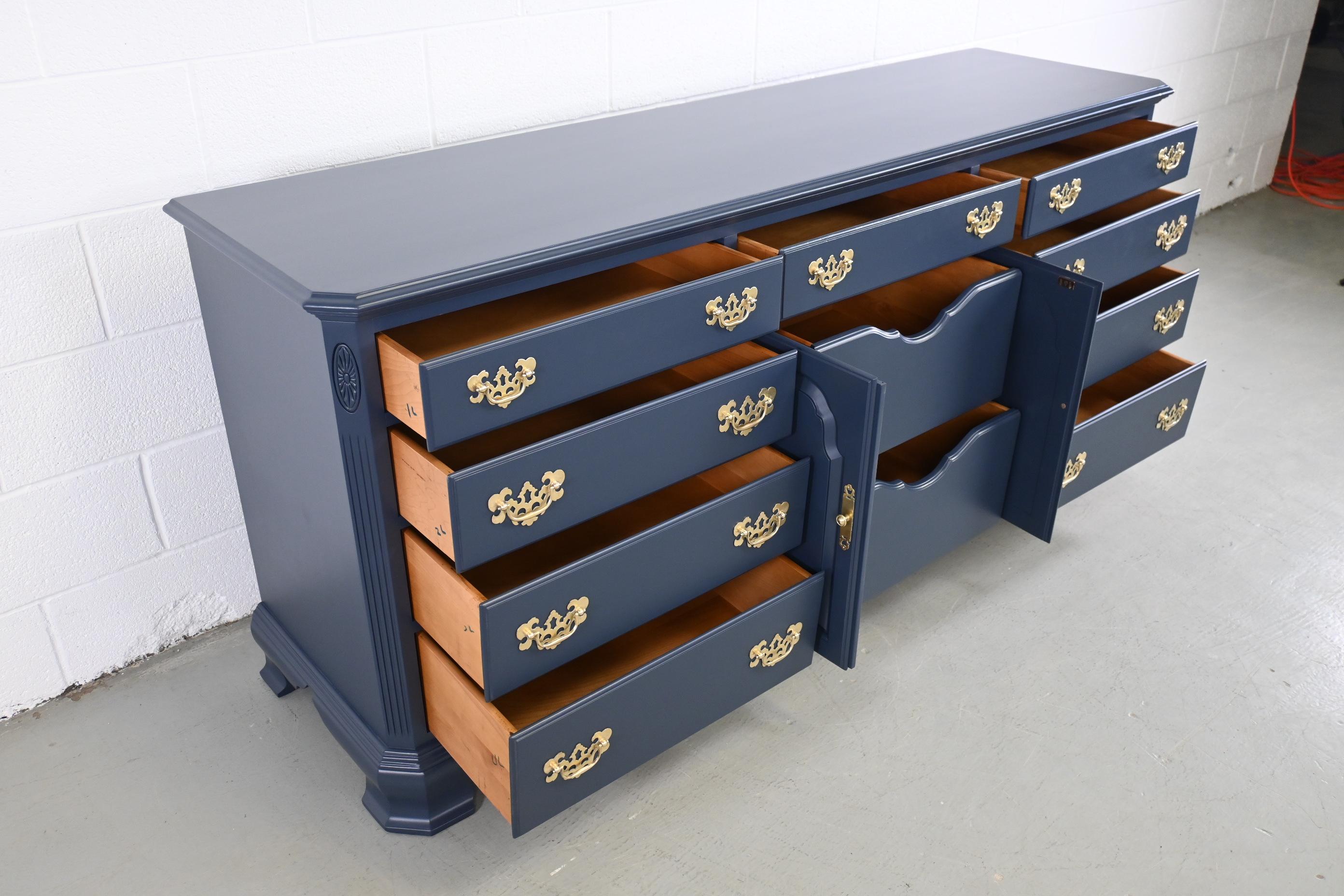 Wood Ethan Allen Furniture Navy Lacquered Georgian Long Dresser