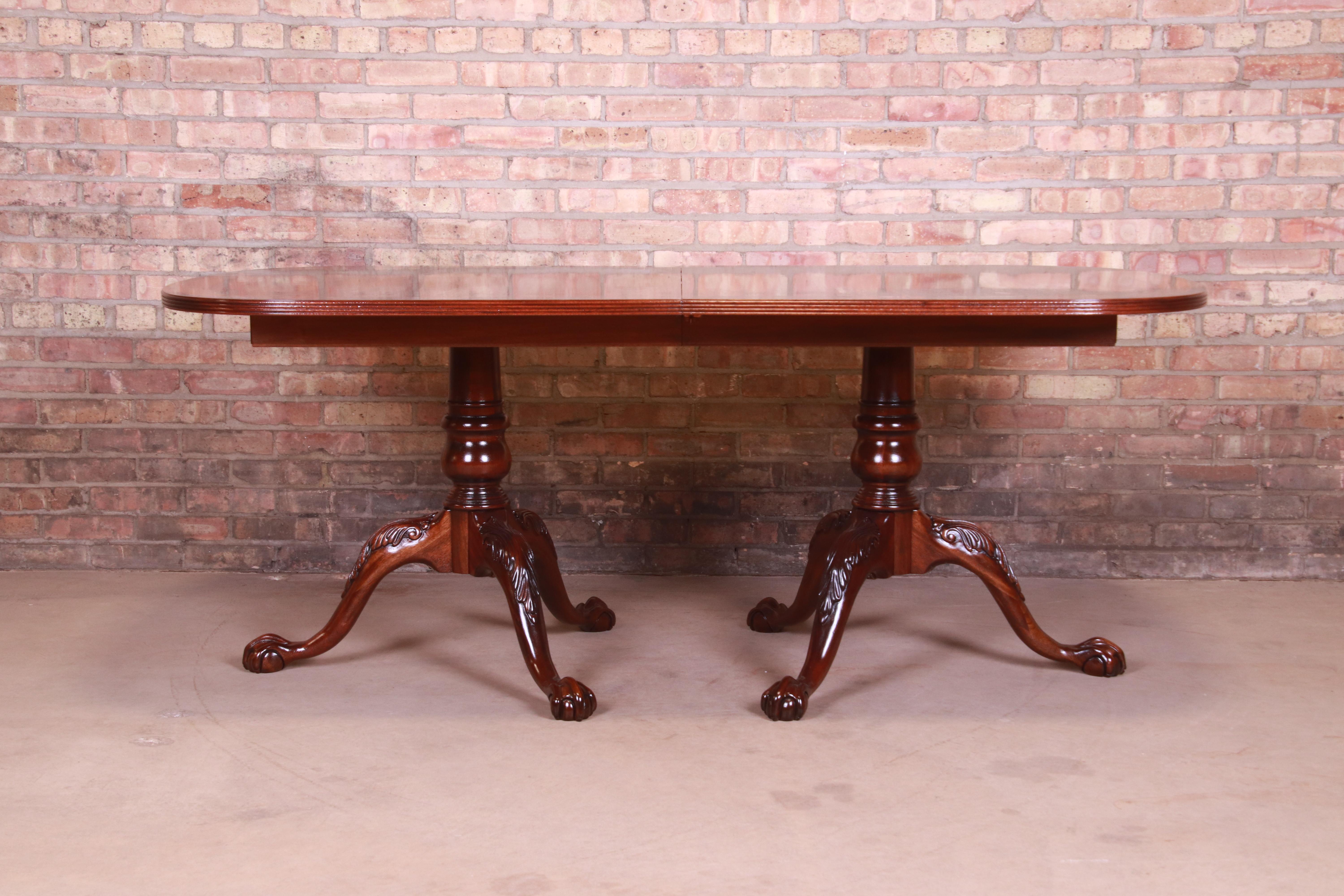 Ethan Allen Georgian Banded Mahogany Double Pedestal Dining Table, Refinished 3