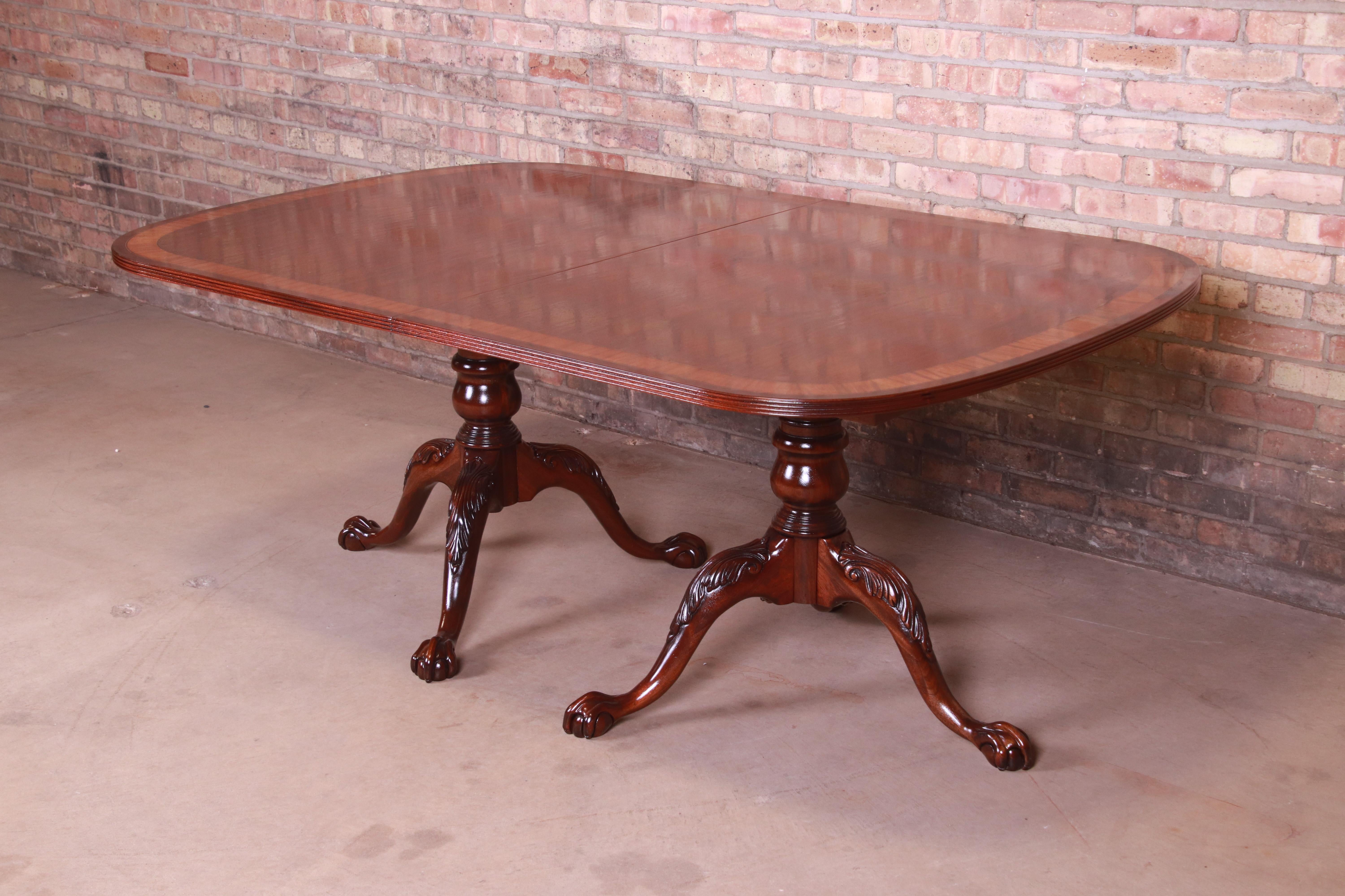 Ethan Allen Georgian Banded Mahogany Double Pedestal Dining Table, Refinished 4