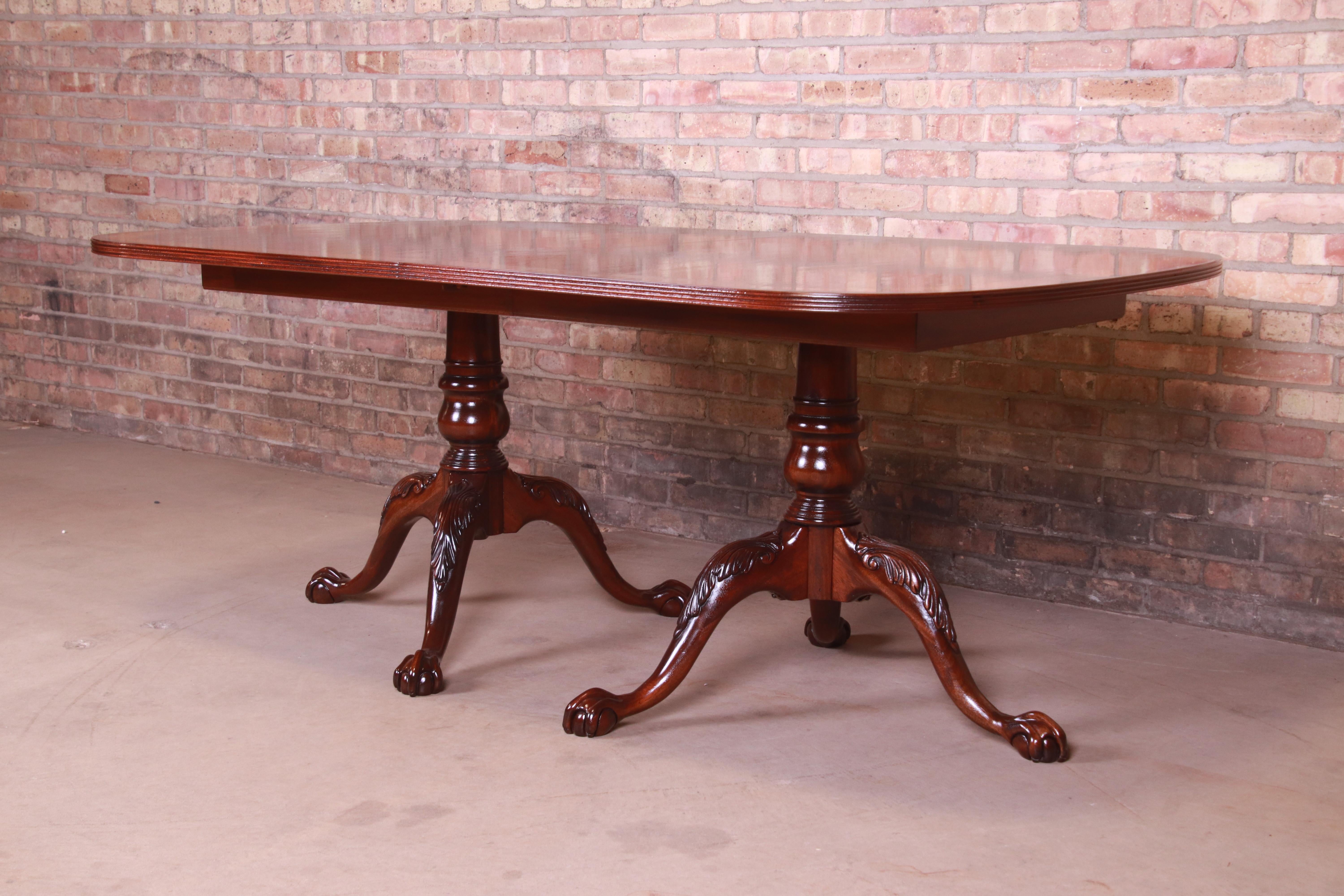 Ethan Allen Georgian Banded Mahogany Double Pedestal Dining Table, Refinished 5