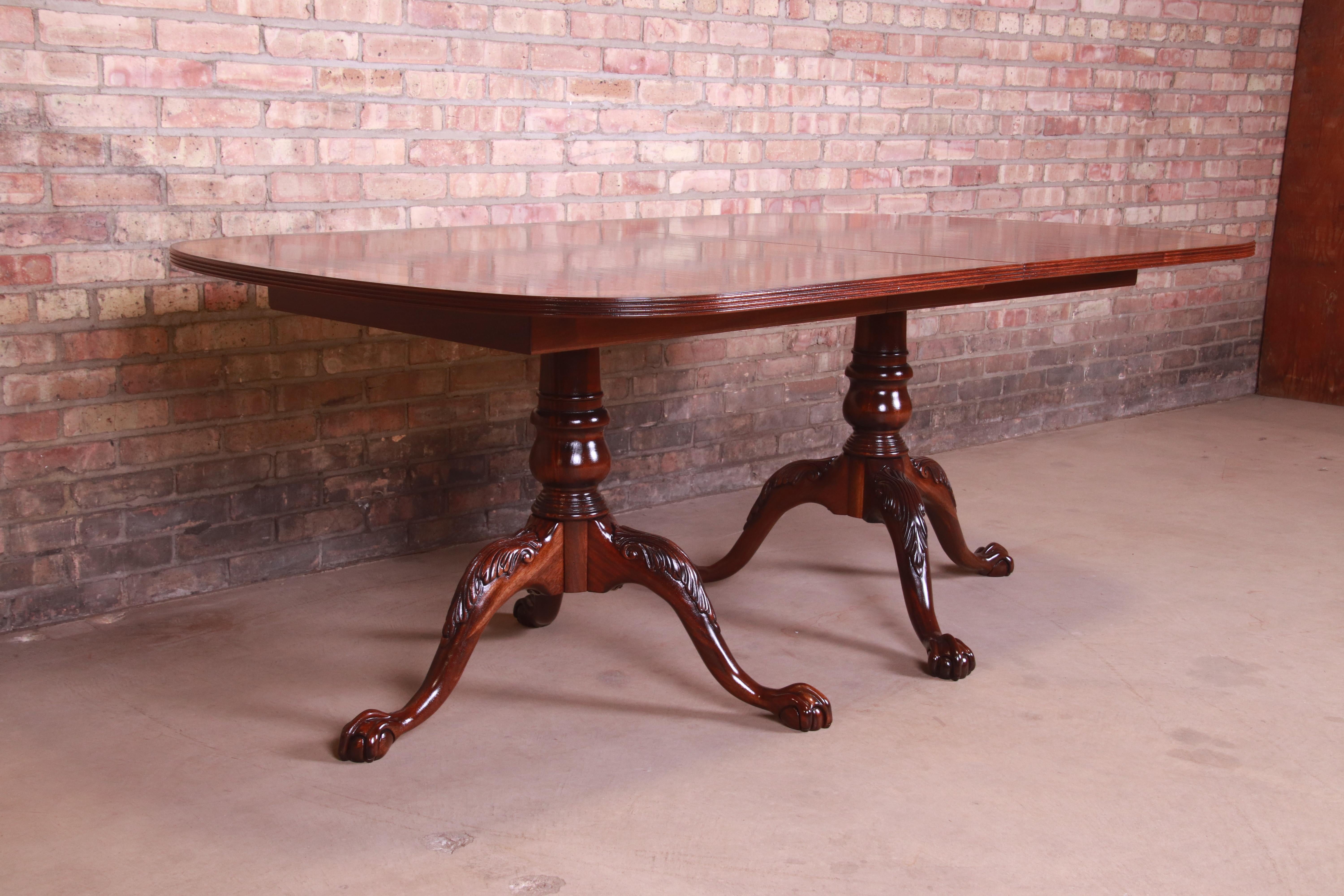 Ethan Allen Georgian Banded Mahogany Double Pedestal Dining Table, Refinished 7