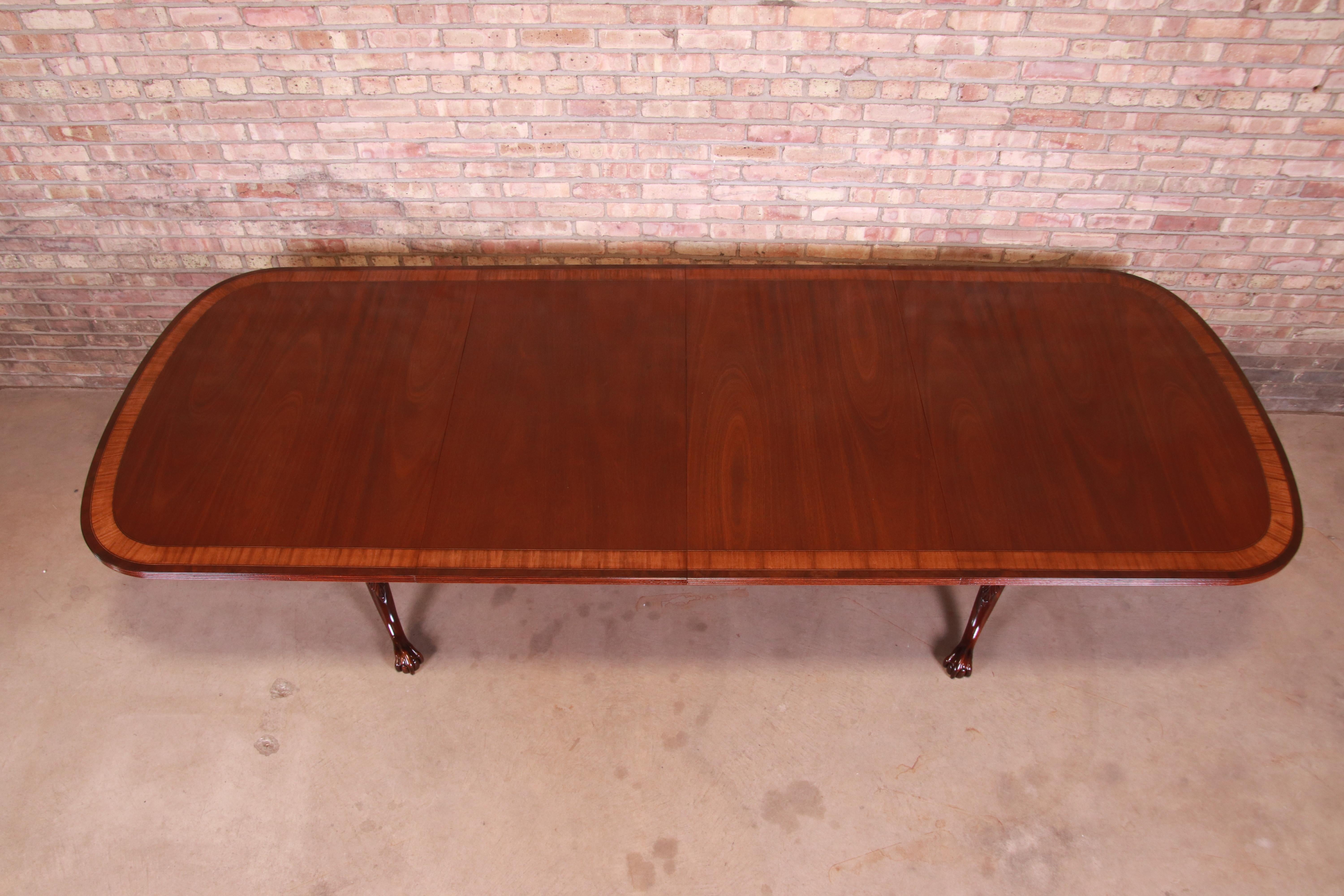 20th Century Ethan Allen Georgian Banded Mahogany Double Pedestal Dining Table, Refinished